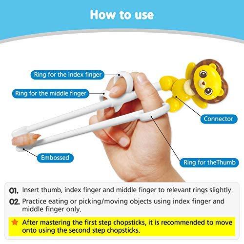 Edison Friends Edison Friends Chopsticks, Training Chopsticks, Learning, Beginner, Brain Training, Practice, Korean Food, Japanese Sushi, 1 Step to Learn Chopstick, Right Handed - Made in Korea (Lion)