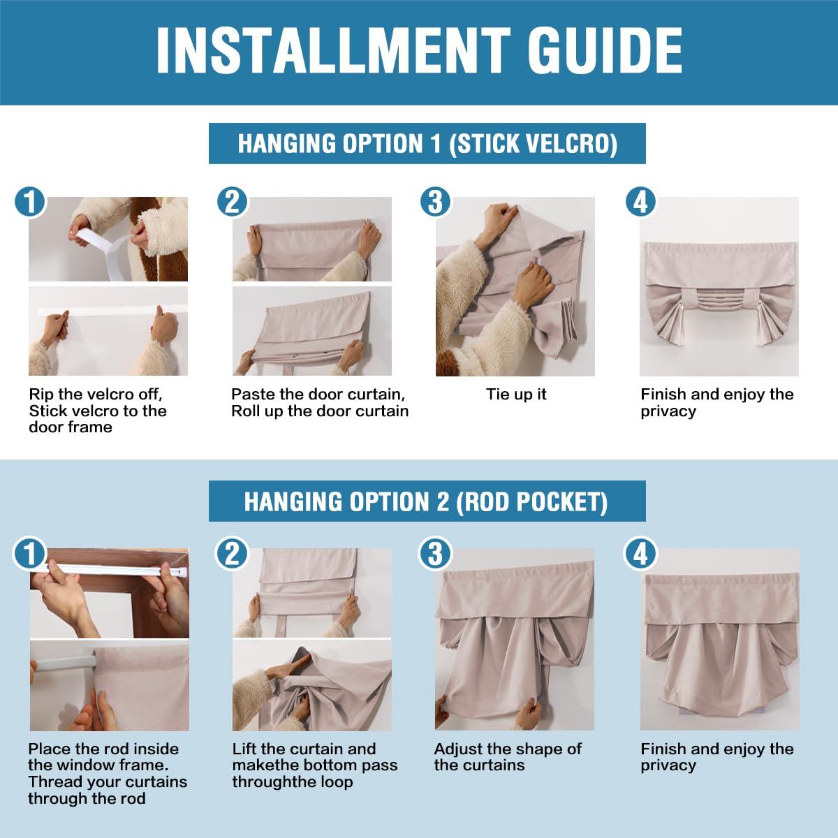 H.VERSAILTEX H.VERSAILTEX French Door Curtain, Door Window Covering for Doorways Privacy, Tie Up Shade for Front Door Window Curtain, Heather Sand Door Blind 26'' x 40'', 1 Panel