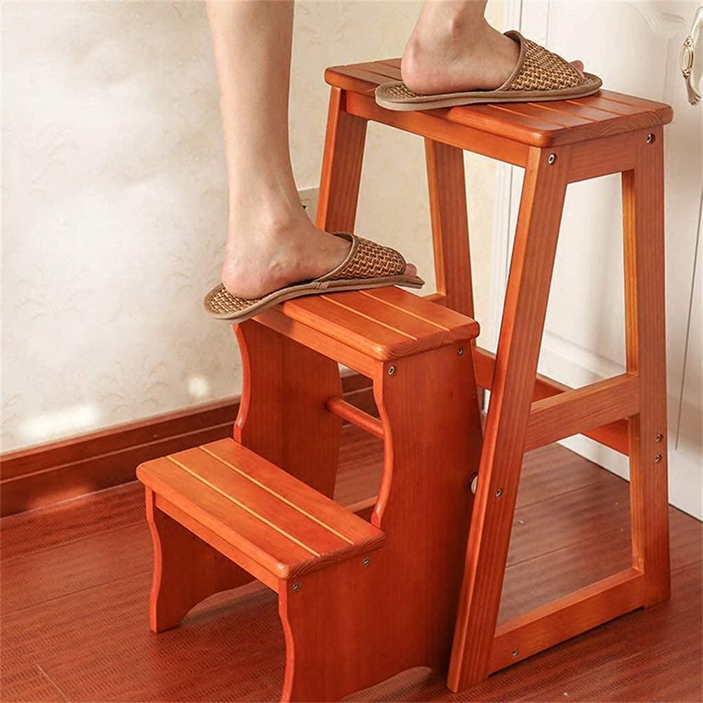 LUNEZY Folding Ladder 3-Tier Step Stool Wood Adult Foldable Bed Steps for High Beds for Adults Standing Shelf Units 300 lb Capacity