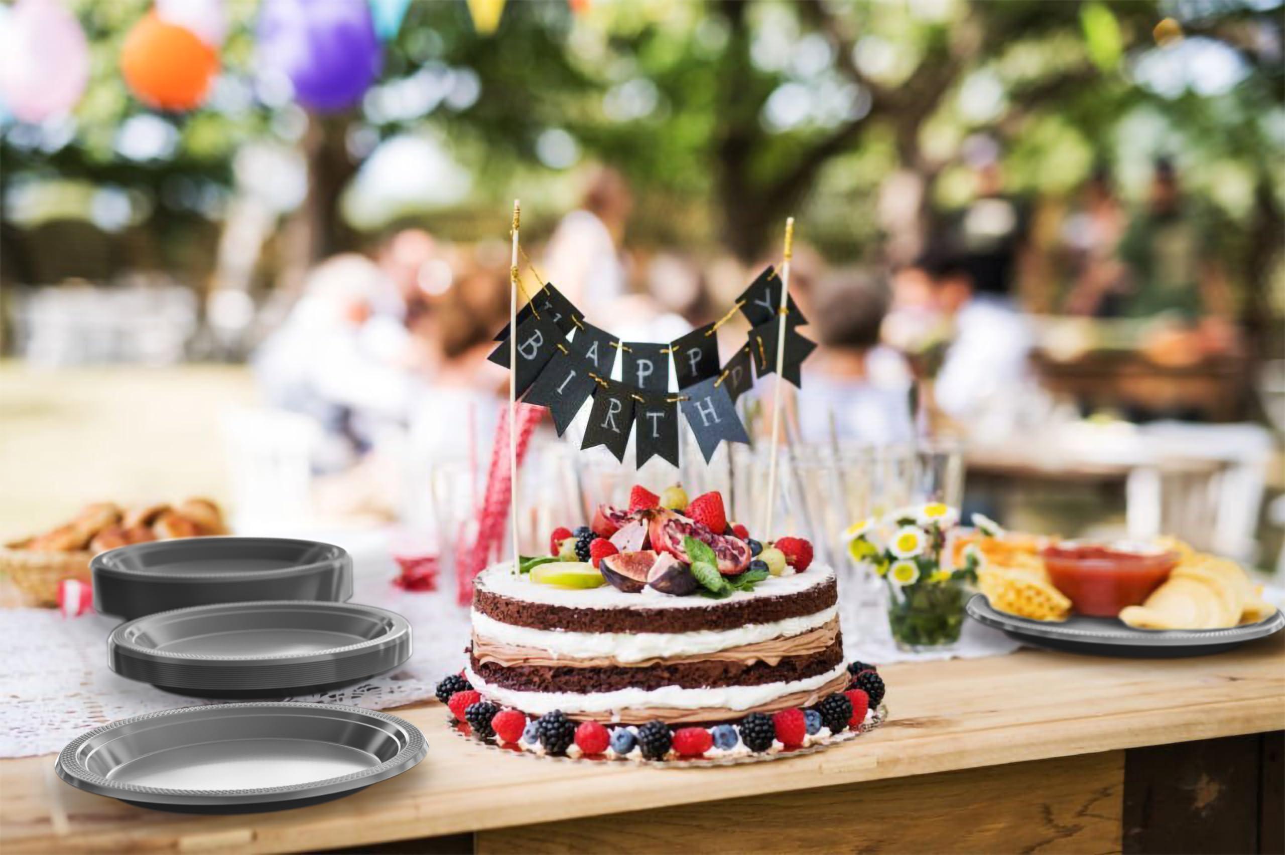 Exquisite Exquisite Silver Plastic Plates Disposable 9\" Plastic Dinner Plates 100 Pcs Silver Disposable Plates Plastic Plates For Party Plates Disposable Heavy Duty 350 GSM Silver Plates For Party.