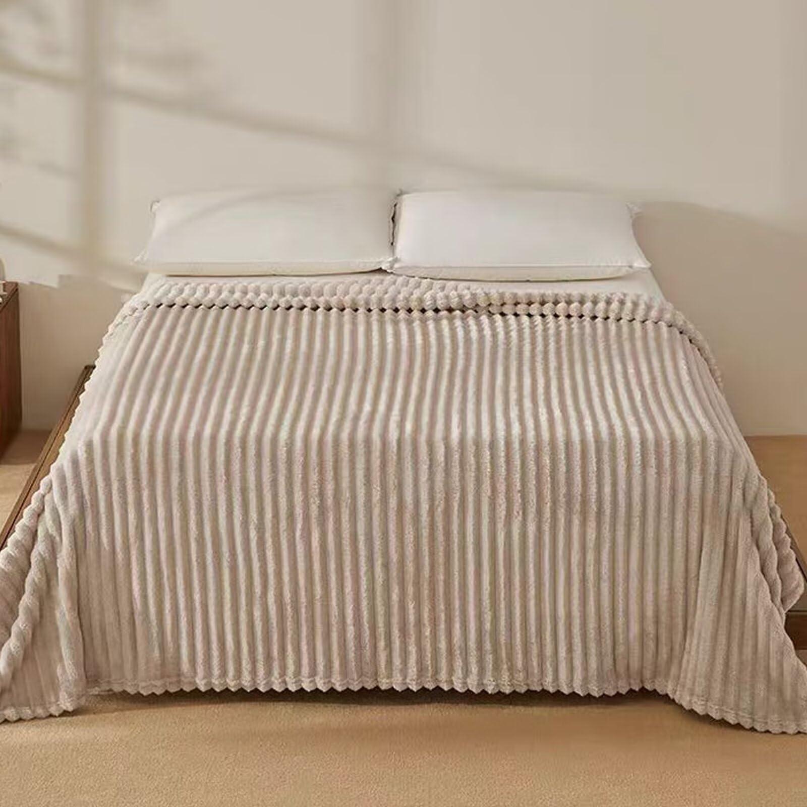 PIPRE PIPRE Throw Blanket for Couch - Super Soft & Warm Striped Fleece Blanket, Cozy Plush Fluffy Blanket All Season Use (Khaki, 40x60 Inches)
