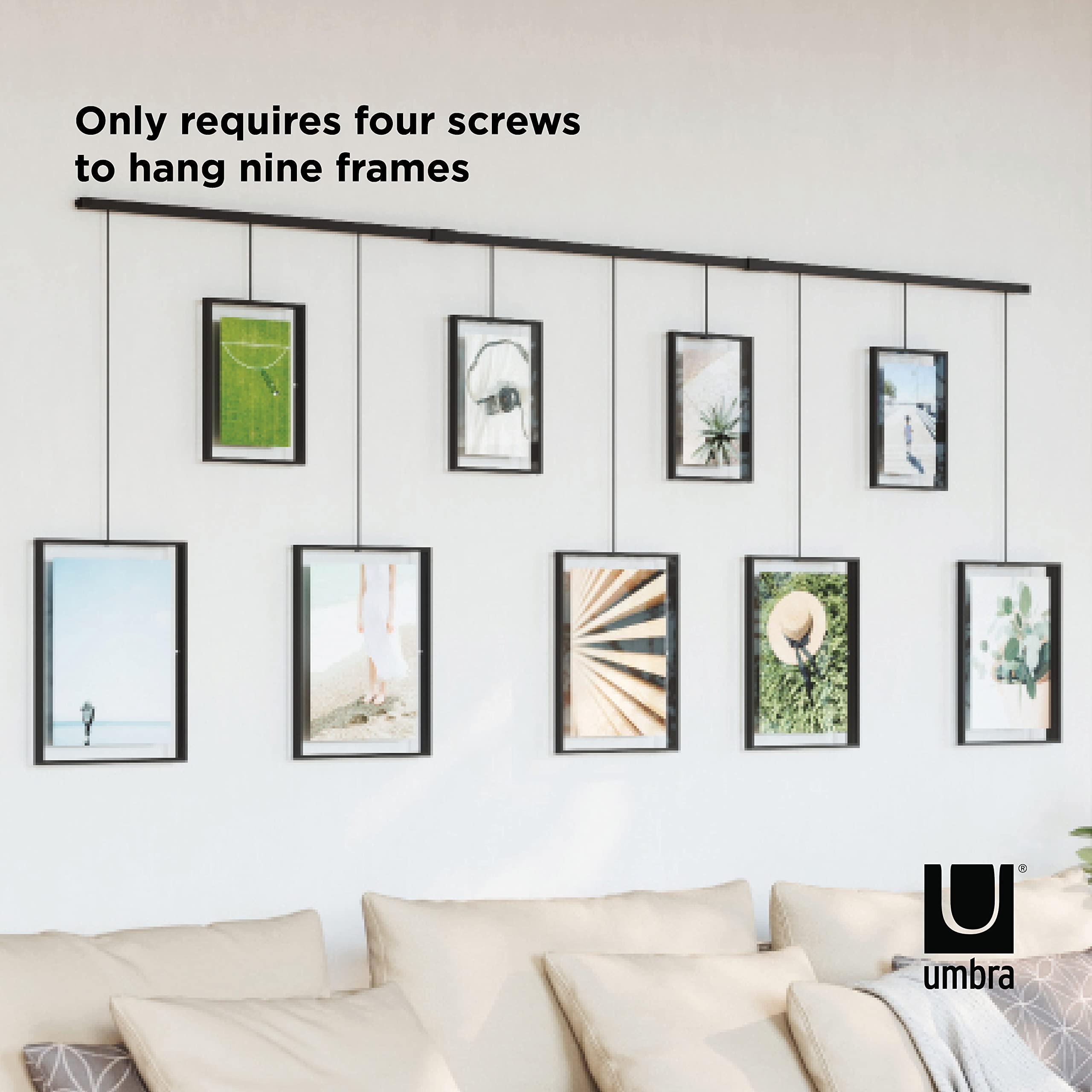 Umbra Umbra Exhibit Picture Frame Gallery Set, Adjustable Wall Collage Displays Nine Photos (Four 5x7\" and Five 8x10\"), Set of 9, Black