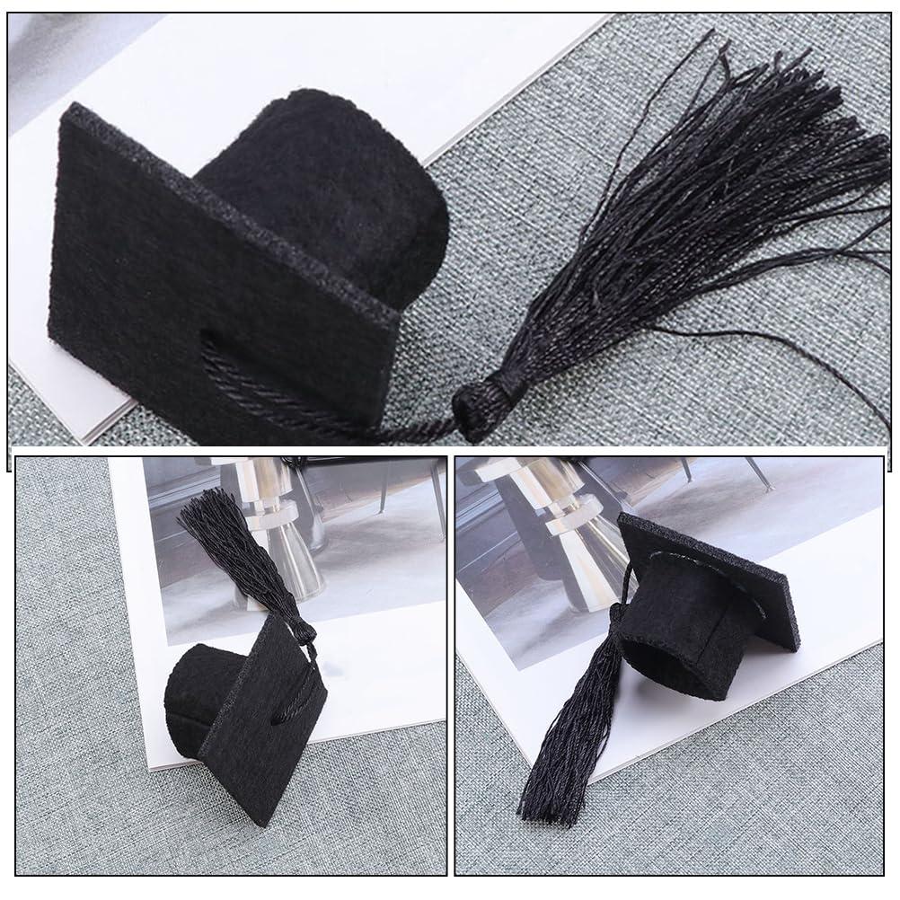 LUOZZY LUOZZY 12 Pcs Mini Graduation Cap Bottle Toppers Graduation Wine Bottle Caps Graduation Bouquet Decorations (Black Tassel)