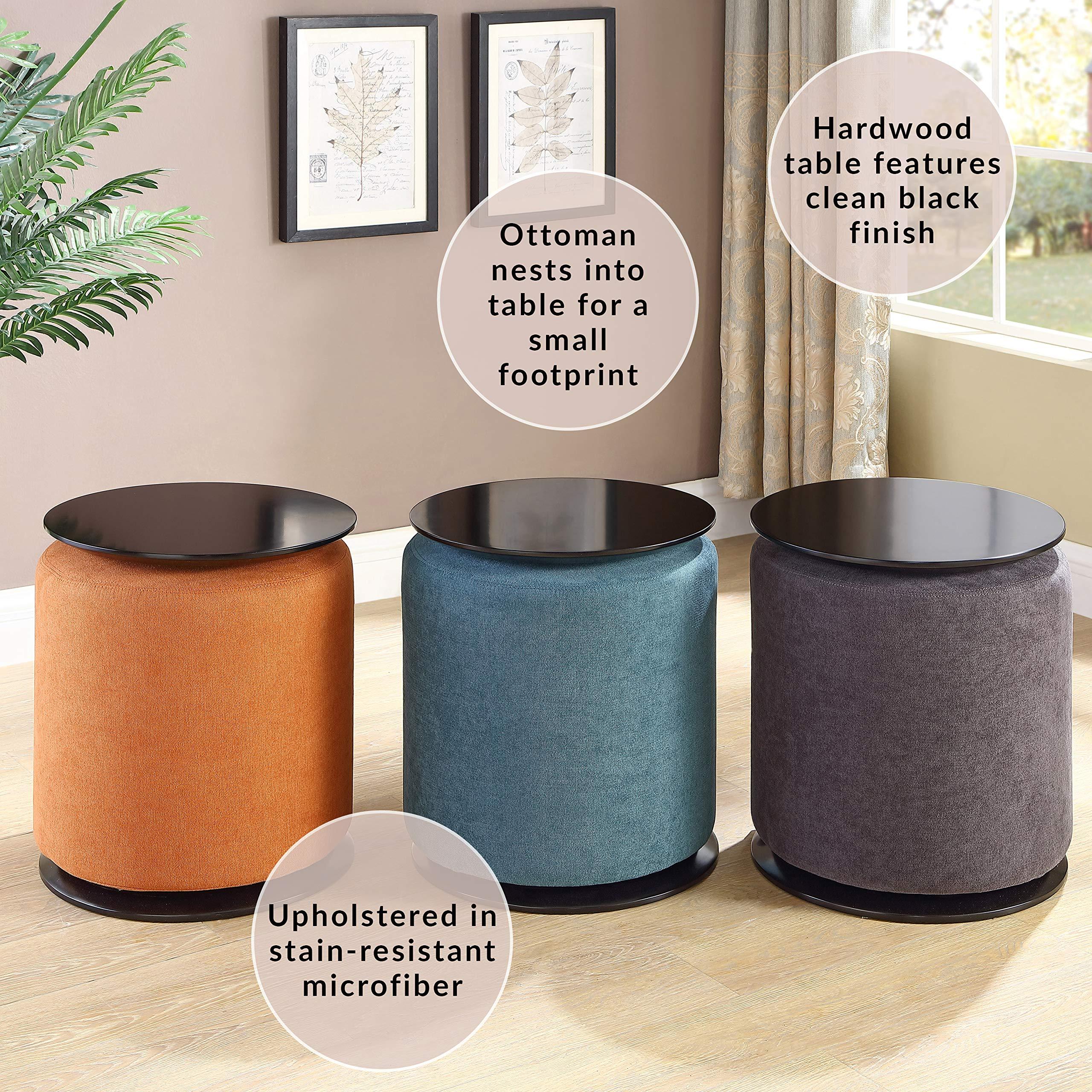 Mission Hills Mission Hills Furniture Accent Table and 18 in Round Nesting Ottoman, Modern Upholstered Fabric Chair, Small Wooden Side Table for Living Room, Bedroom, Home and Office, Dark Grey (2-Piece Set)