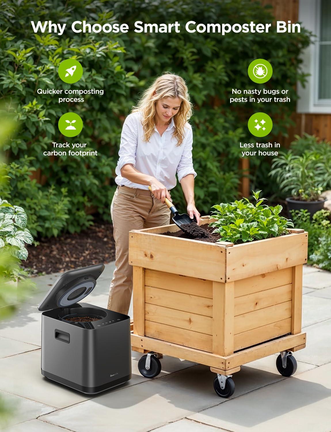 GoveeLife GoveeLife Smart Electric Composter for Kitchen, 3L Compost Bin Indoor Odorless with App & Voice Control, Auto-Cleaning, 3 Modes, Turn Food Waste to Fertilizer for Garden, Food Waste Compost Machine