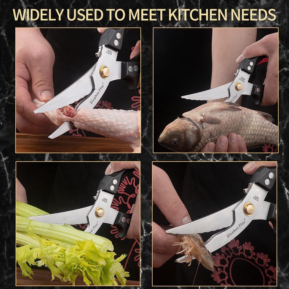 ELephas PLus Stainless Heavy Duty Scissors,Kitchen Shears Heavy Duty Poultry Shears and Cutting Food Tools Kitchen Scissors for Chicken,Meat,Fish(Black)