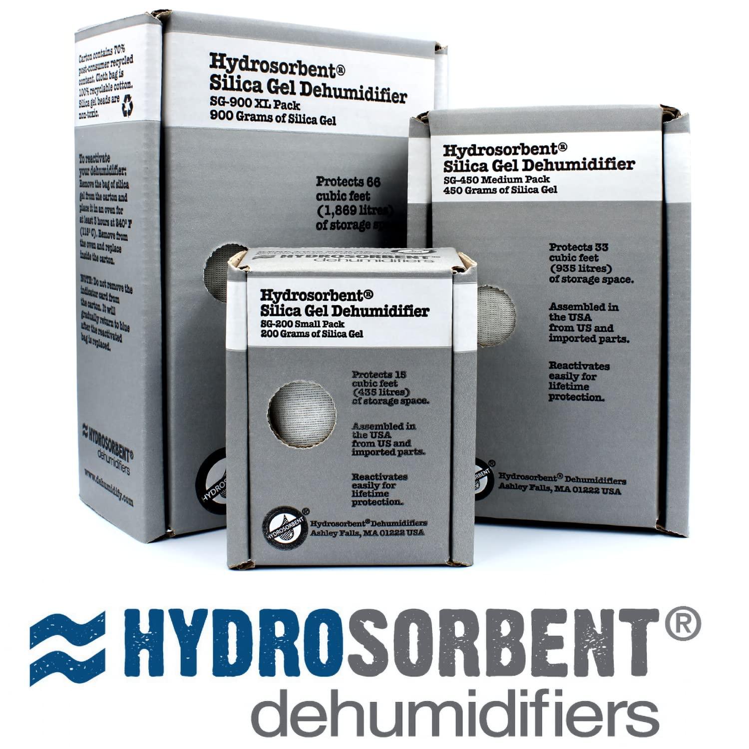 HYDROSORBENT HYDROSORBENT Gun Safe Dehumidifier Rechargeable Silica Gel 450 Gram Carton. Moisture Absorber. Reusable Desiccant Dehumidifier for Gun Safe Made in USA Silica Gel Desiccant. 1 Unit - SG450