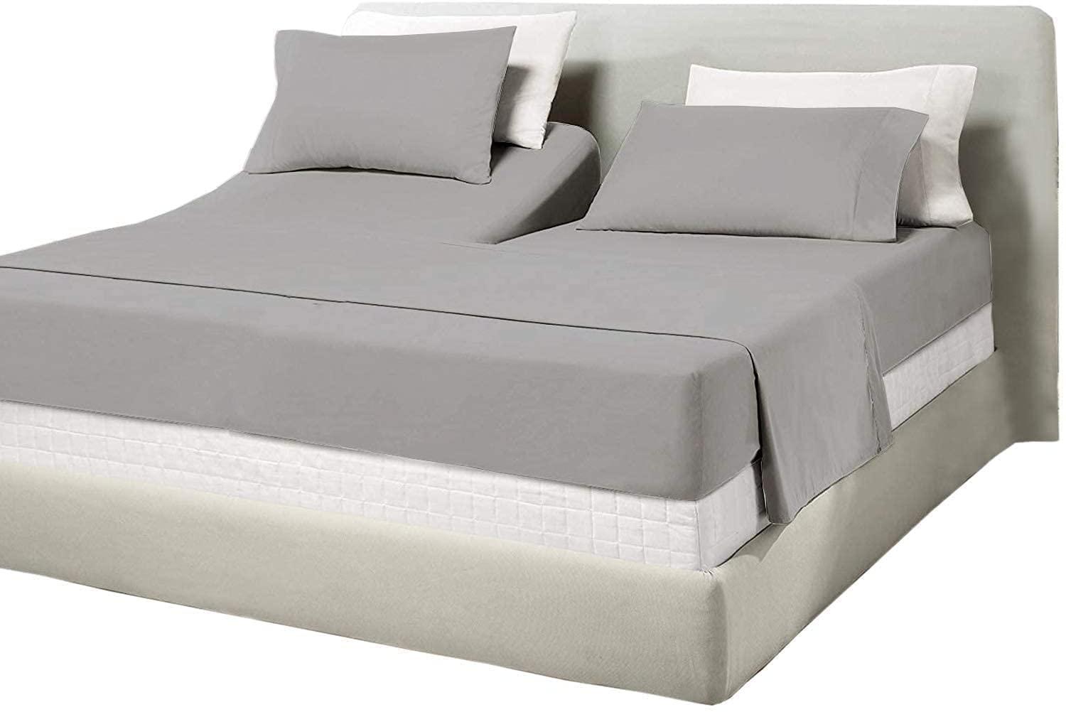 Shreem Linen Split Head Flex King Sheet Set - 1800 Ultra-Soft Microfiber Bed Sheets - Double Brushed - Split Head King Sheets Set - Deep Pocket - Bed Sheets (Split Head Flex Light Grey) - 39\" Split TOP