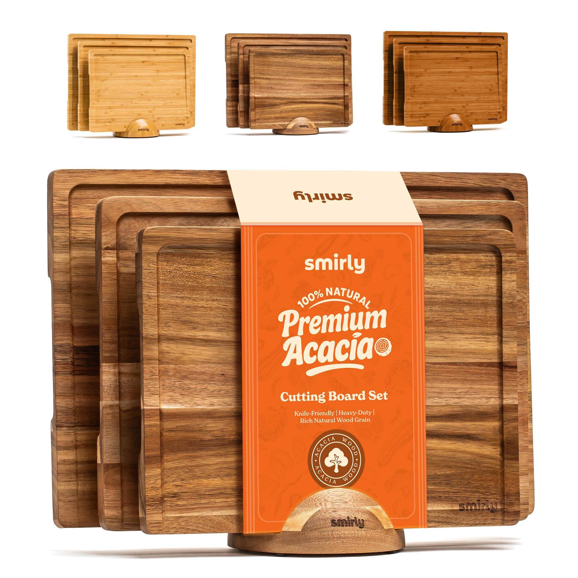 SMIRLY SMIRLY Wood Cutting Boards For Kitchen Meal Prep & Serving, Bamboo Cutting Board Set, Charcuterie Chopping Boards and Wooden Cutting Boards for Kitchen