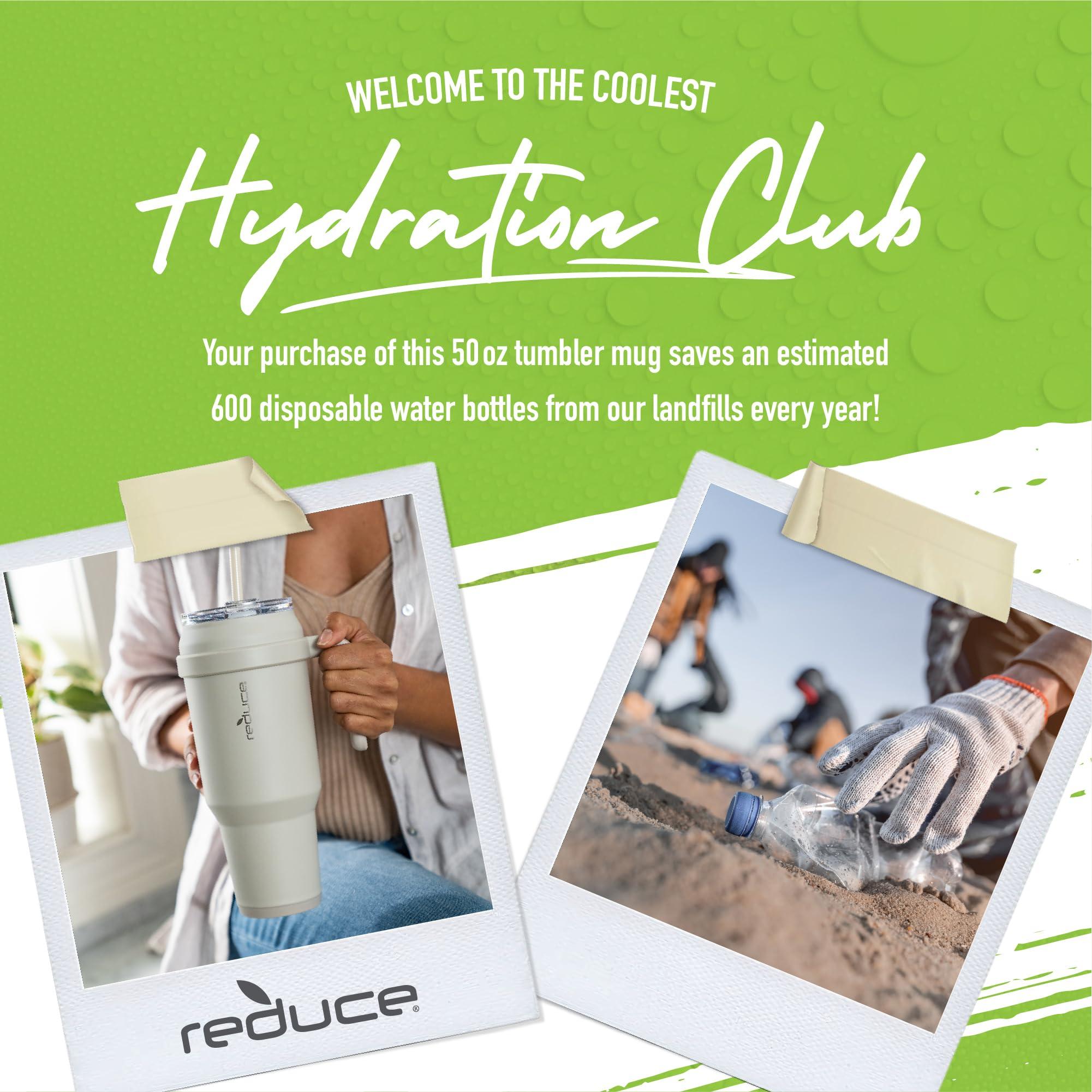 REDUCE REDUCE 50 oz Stainless Steel Tumbler with Handle - Dual-Wall Vacuum Insulated Travel Mug, Sweat-Proof Lid & Reusable Straw - Keeps Drinks Cold for 24 Hrs, Fits Cupholders, Dishwasher Safe - Black