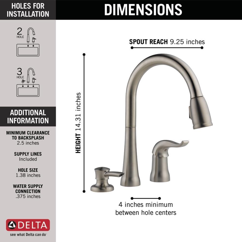 DELTA FAUCET DELTA 16970-SSSD-DST Kate Pull-Down, Overall Height: 14-5/16, Stainless