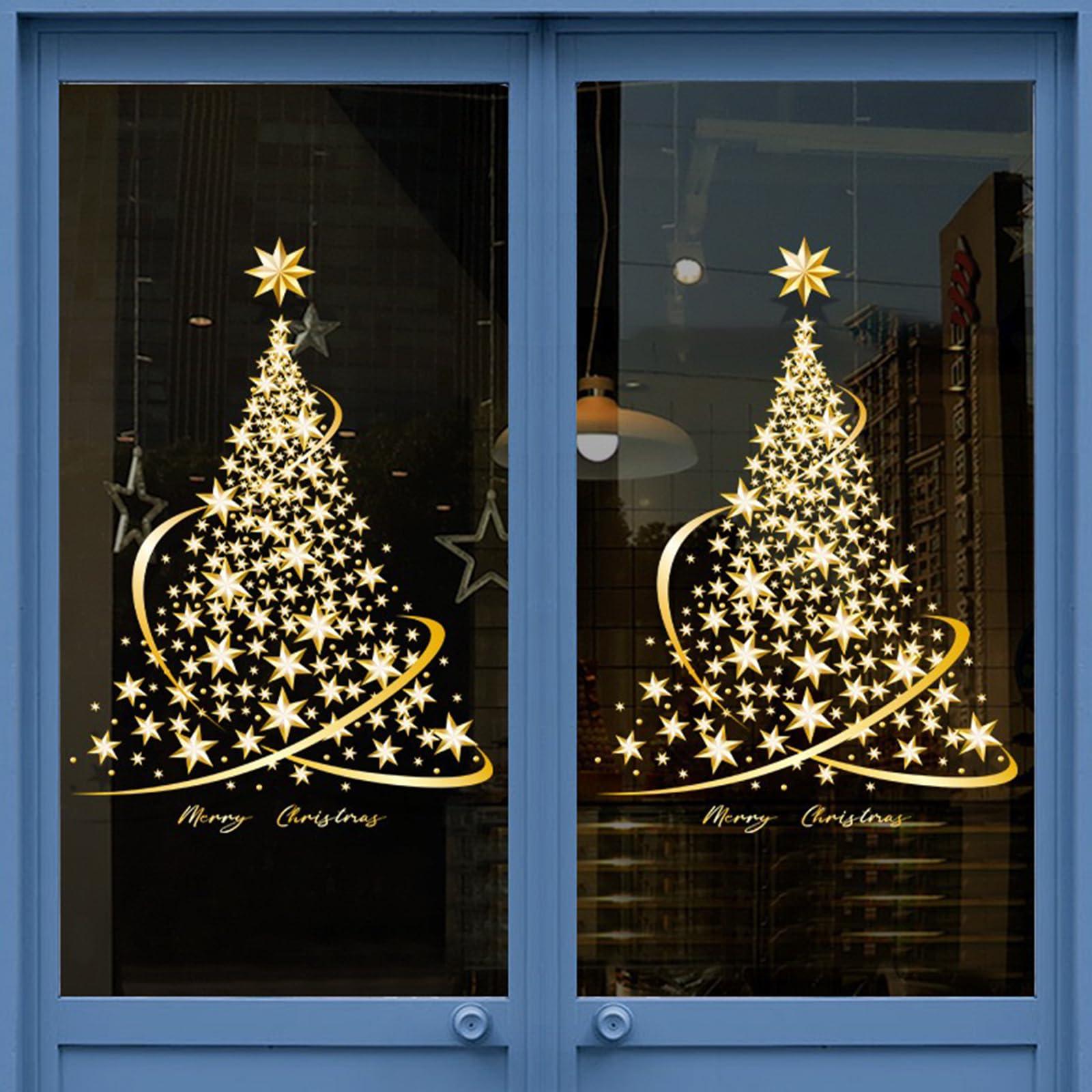 Muzrunq Muzrunq Window Stickers Christmas Window Clings Golden PVC Christmas Tree Stickers Reusable DIY Static Wall Mural for Home Shop Window Glass Display Decorations 31x22 Inch