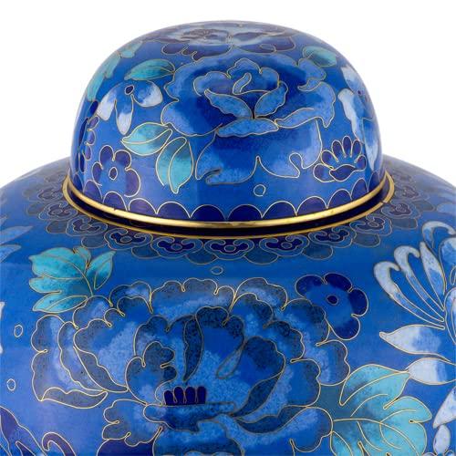 Silverlight Urns Azure Blue Cloisonne Cremation Urn for Ashes, Metal, Blue Enameled Urn, Adult Sized Cremation Urn, 9.5 Inches High