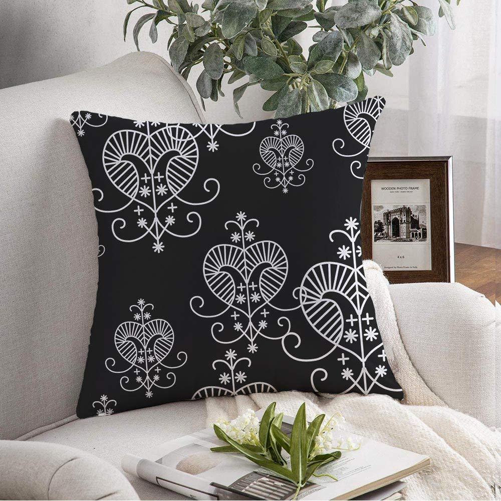 Staromil Throw Pillow Cover Haiti Geometrical Goddess Spiral Black Graphic Curl White Pattern Witch Voodoo Abstract Textures Decorative Soft Pillowcase Square Cushion for Farmhouse Couch Chair 18x18 Inch