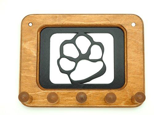 SanAndCo SanAndCo Paw Print Leash Holder Key Rack Plus Leash - NH Made Wooden Silhouette Key Leash Holder Key Rack Key Hook