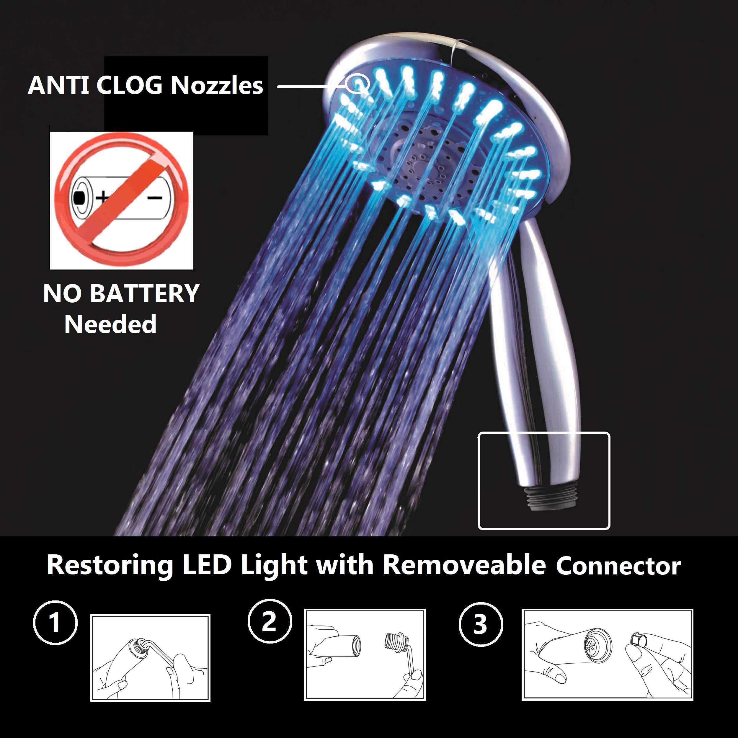 Ana Bath Ana Bath LSS5430CCP 4 Inch 5 Multi-Function Blue LED Light Dual Shower Head Combo Shower System with BRASS connector & 5-ft Stainless Steel Shower Hose - Premium Chrome