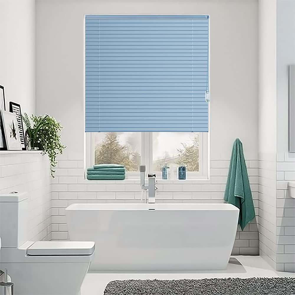 simty Simty Corded 1\" Aluminum Mini Blinds for Windows, Venetian Horizontal Blinds, Privacy Shades for Bedroom, Bathroom,Kitchen,Office, 56\" W x 72\" H, Light Blue