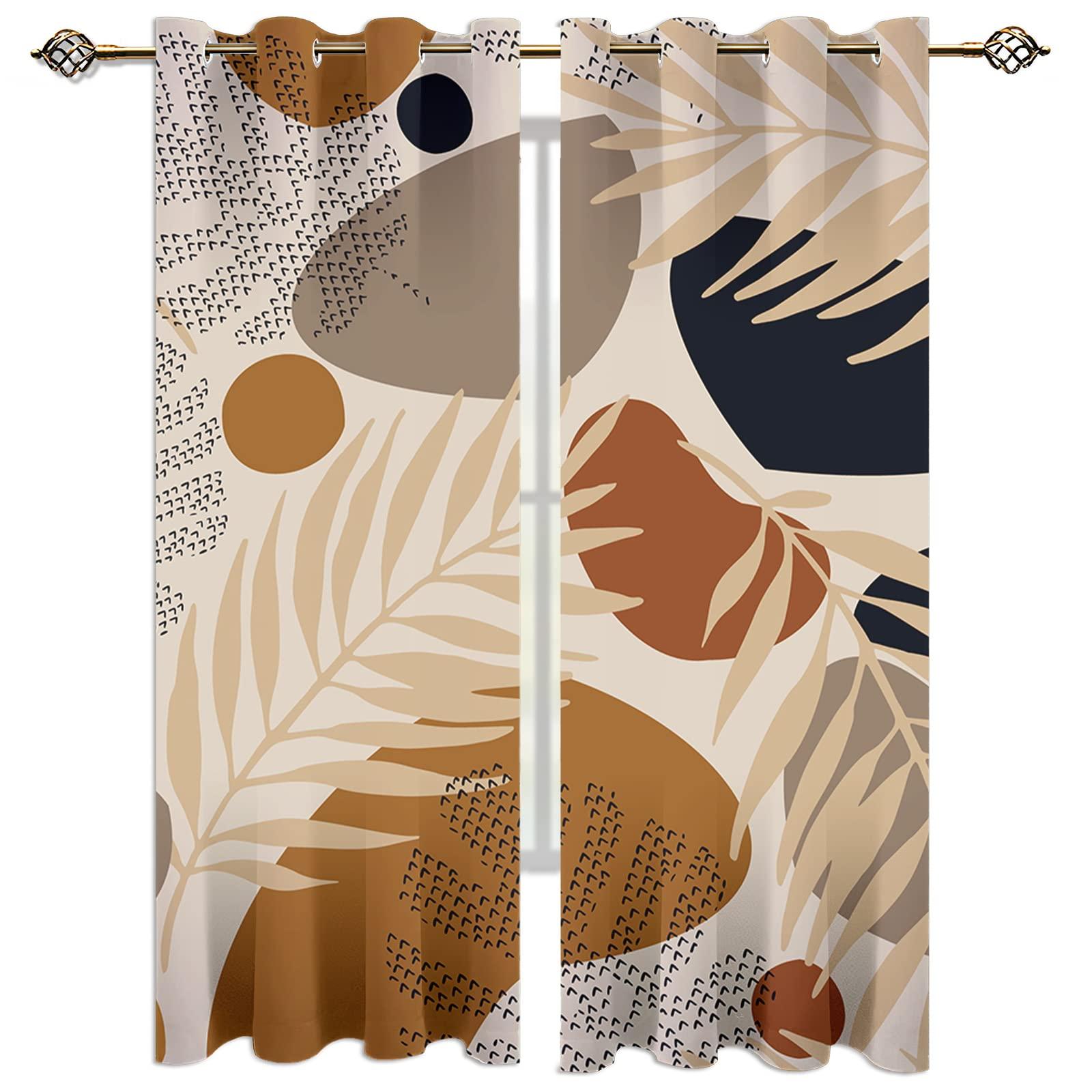 MPUTIE Abstract Tropical Palm Banana Leaf Curtains, Modern Mid Century Blackout Curtains, Soft Polyester Privacy Washable Grommet Drapes for Family Living Room Bedroom Dorm Classroom 2 Panels - 52x84Inch