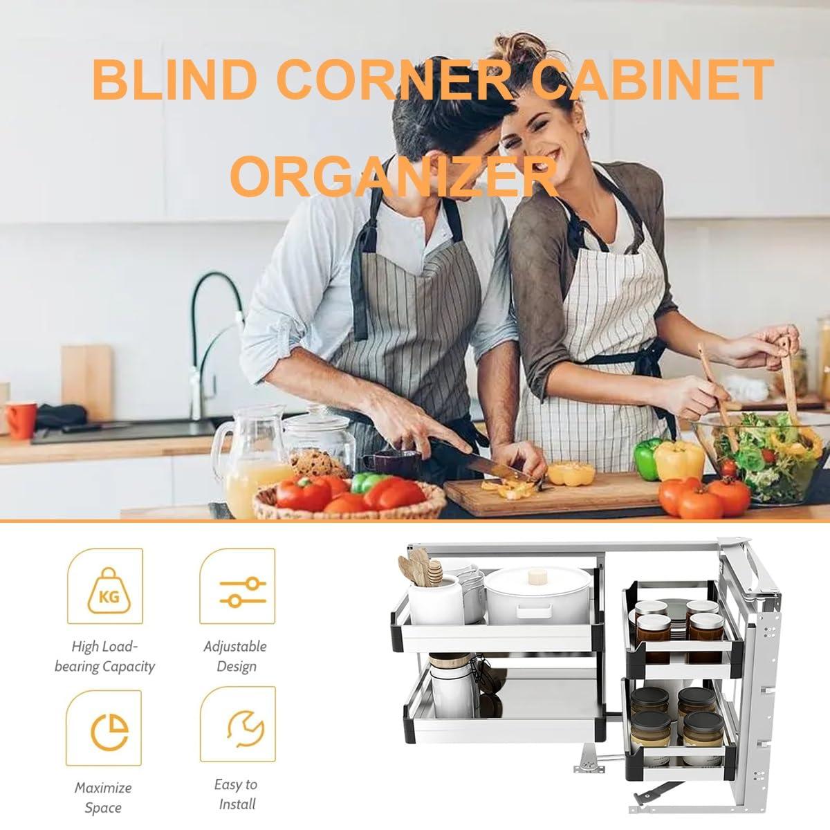 ZAIHW ZAIHW Blind Corner Cabinet Pull Out Organizer, Right, Silver, Modern, Kitchen, L-shape, 17.3\"W x 9.4\"D x 3\"H, 17.6lbs Capacity