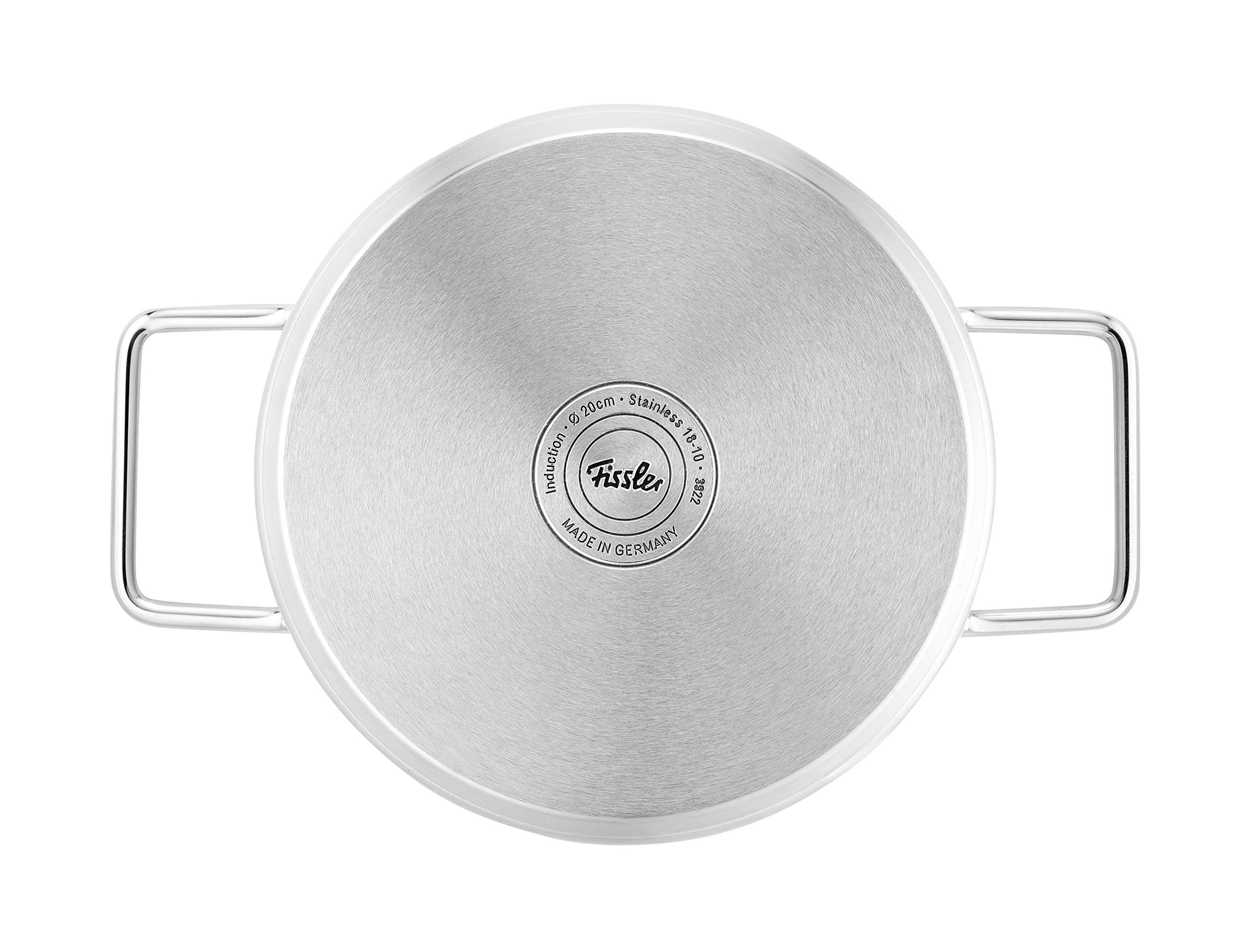 Fissler Fissler Pure Collection 6-Piece Stainless Steel Saucepan Set with Metal Lids (3 Saucepans, 1 Stewing Pan 1 Saucepan 1 Stainless Steel Care) Induction