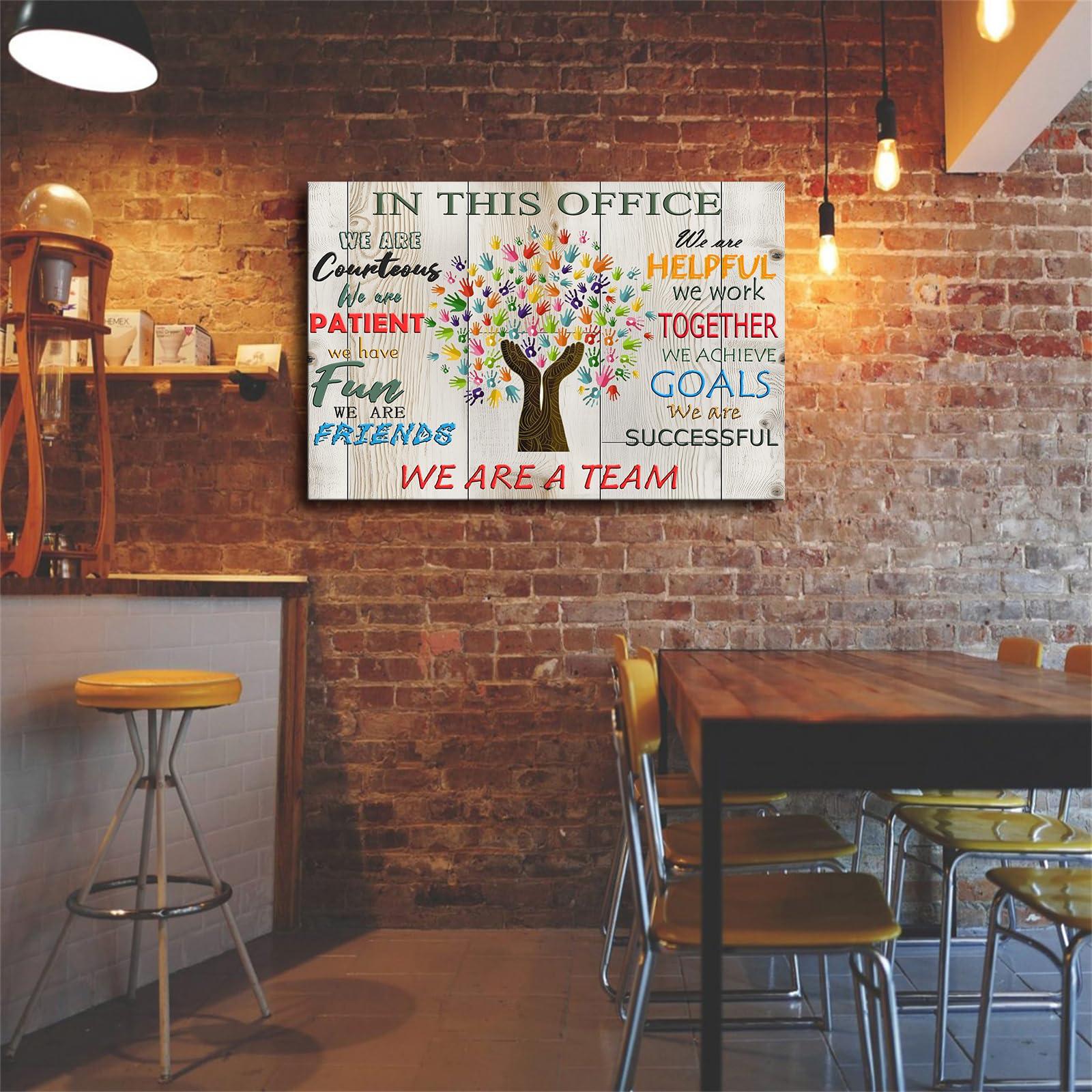 BaydoG BaydoG In This Office We Are A Team Saying - Teamwork Inspiration Motivational Poster Modern High Definition Aesthetic Holiday Gift Home Wall Art Canvas Painting Decoration (Framed,1624inch)