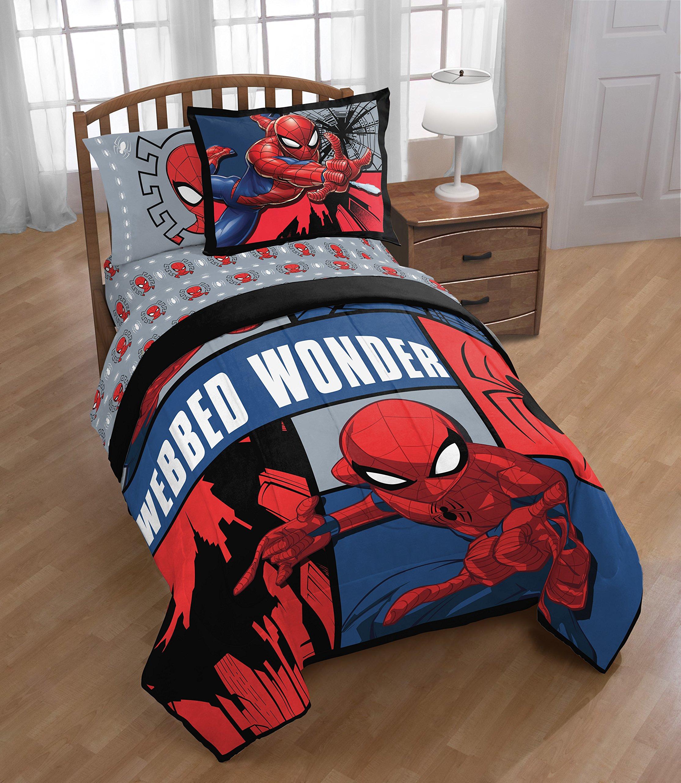 Jay Franco Jay Franco Marvel Spiderman Webbed Wonder Twin Bed Set and Spidey Daze Drapes Bundle