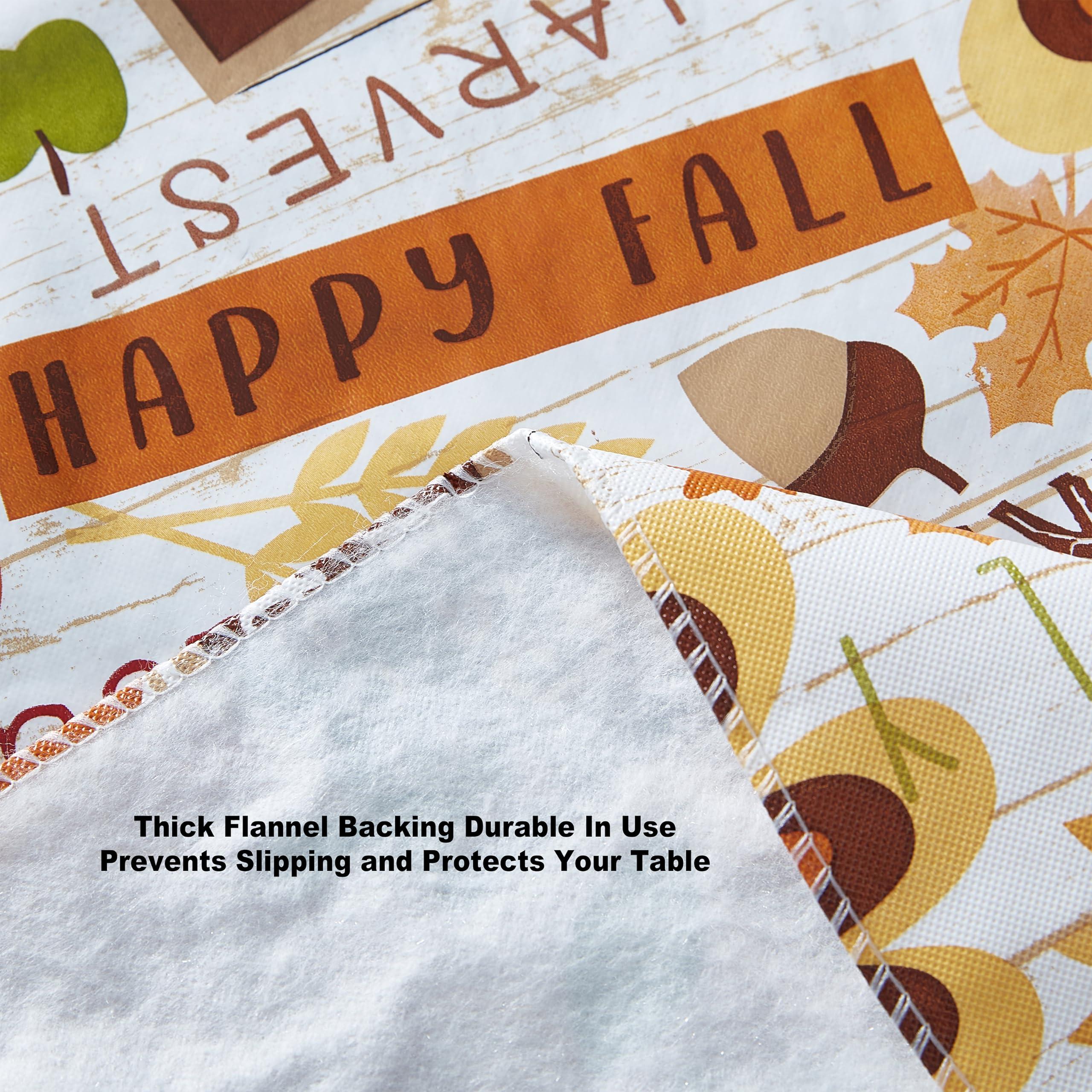 Newbridge Newbridge Happy Thanksgiving Turkey Vinyl Flannel Backed Tablecloth, Whimsical Fall Harvest Kitchen Dining Room Easy Care Vinyl Tablecloth with Flannel Backing Tablecloth, 52 x 70 Oblong/Rectangle