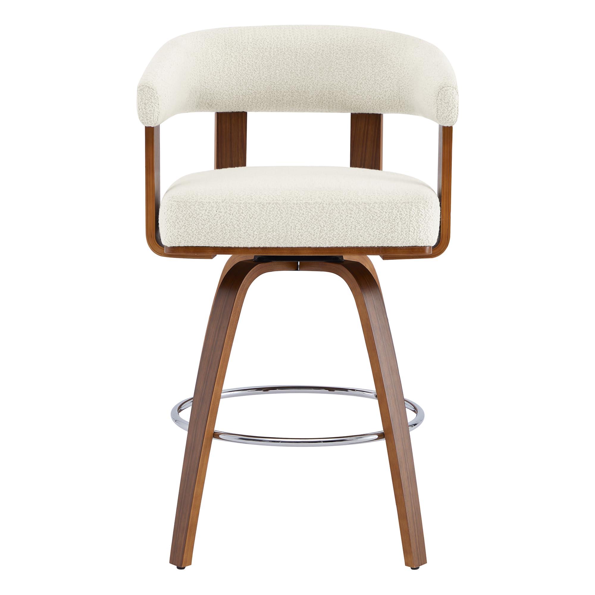 CHITA CHITA Swivel Counter Height Barstools Set of 2, FSC Certified Polyester Upholstered Bar Stools with Back and Armrest for Kitchen Island Home Bar, 27\" Seat Height, Cream with Walnut Frame