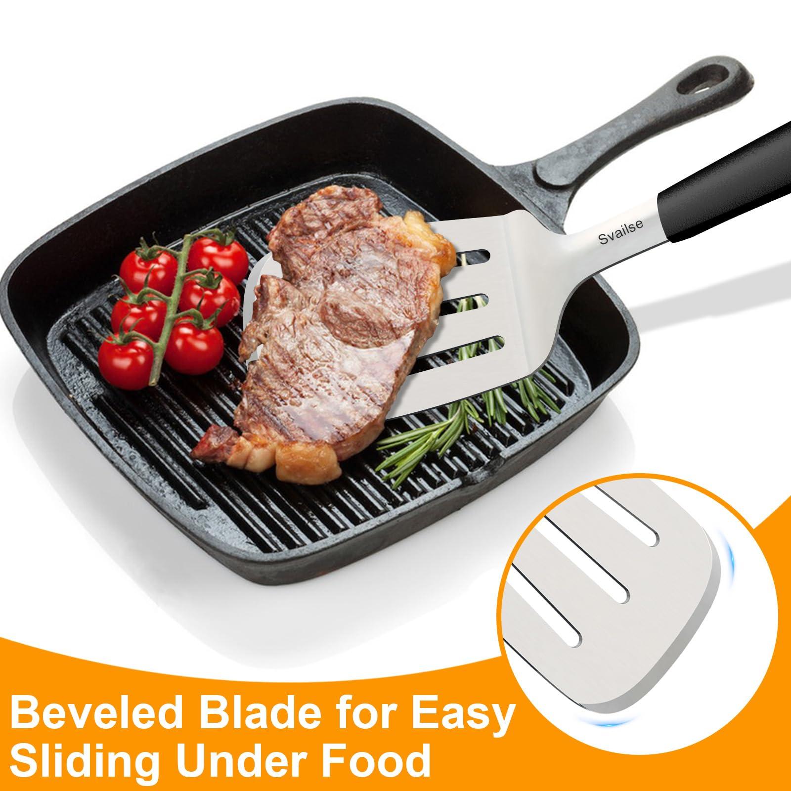 Svailse Svailse Stainless Steel Spatula, 13.4 Inch Metal Spatula for Kitchen Use, Heavy Duty Turner with Silicone Handle, Set of 2 Solid & Slotted Metal Turner for Cast Iron Skillet, Grilling and Cooking