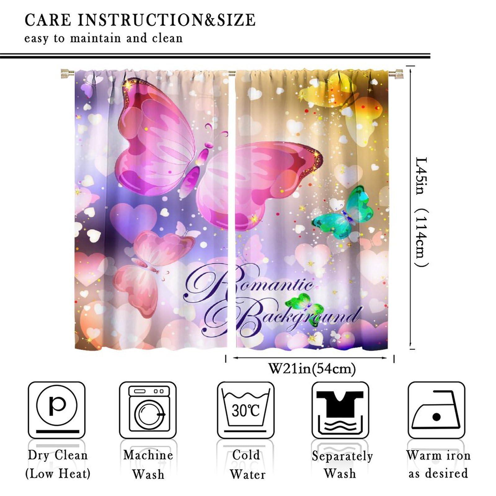 Focusbrite Dream Butterfly Curtains Colourful Butterfly Girl Bedroom Decor Privacy Curtains Decorations Romantic Theme Atmosphere Suitable for Bedroom Living Room Set 2 Panels,42x45 Inches