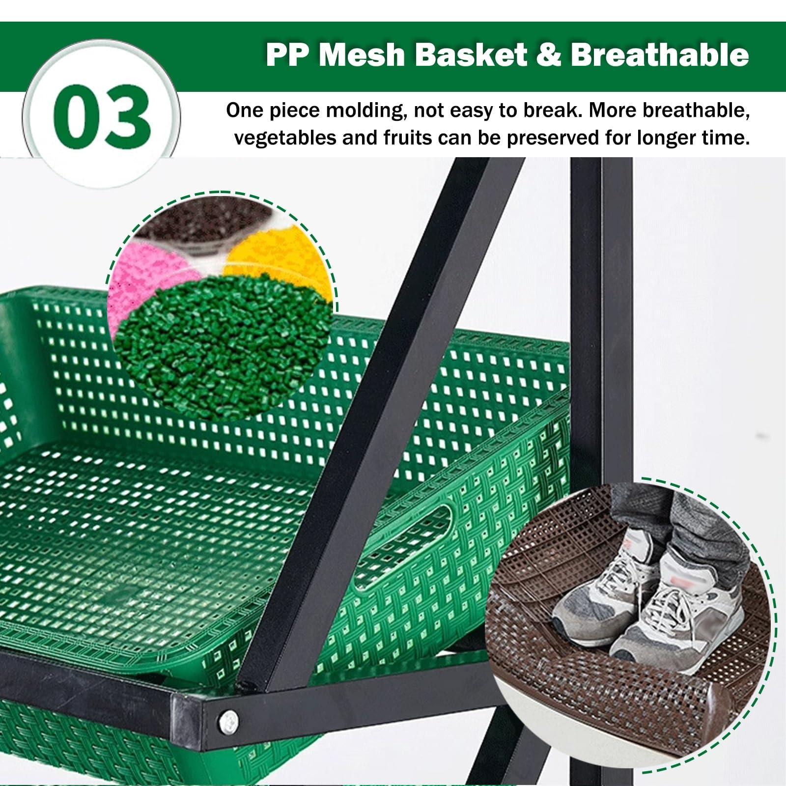 ZJKXJH 4 5 Tier Commercial Supermarket Fruit Rack Vegetable Shelf, Large Capacity Snack Storage Basket for Pantry/ Retail Store/ Market, Kitchen Potato Onion Produce Organizer(Green,4tier-47x14x47in/120x35x1