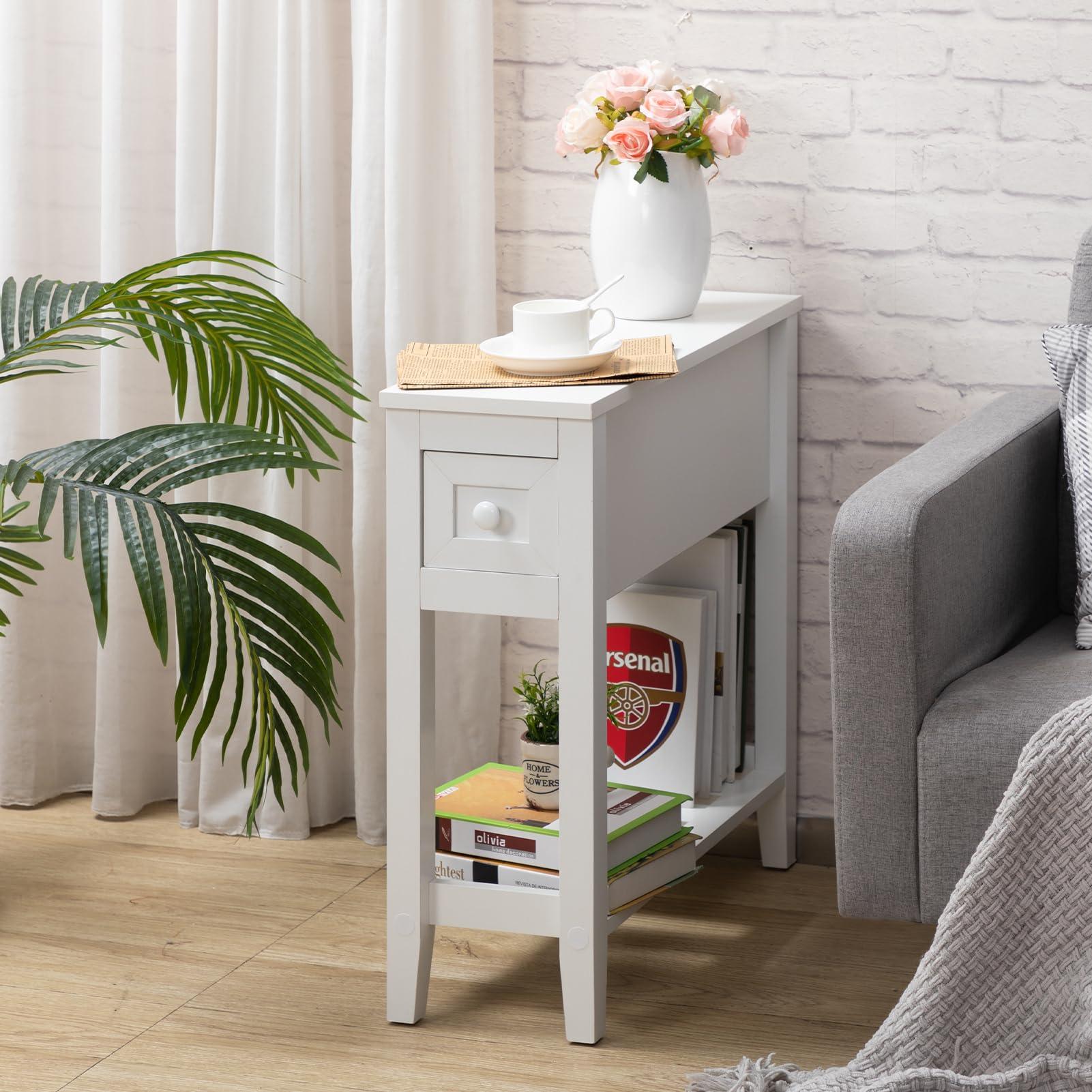 LUSUOWLZ LUSUOWLZ Narrow Side Table for Small Spaces, White, Set of 1, 24\" L x 8.5\" W x 24\" H