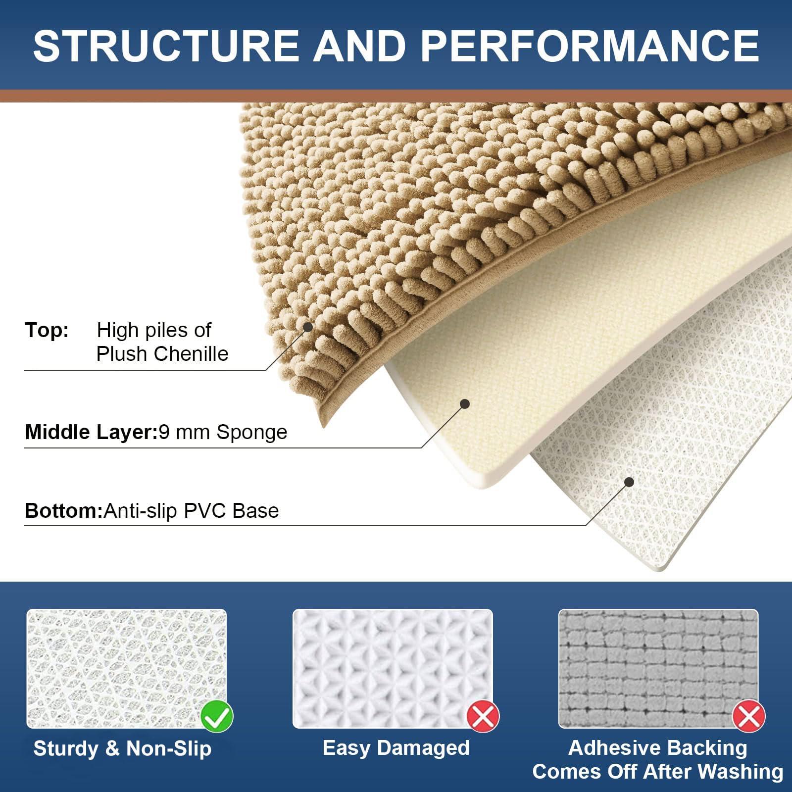 smiry Smiry Chenille Bathroom Rugs 36x24+24x16 and U-Shaped Toilet Bath Rugs 24x20, Extra Soft and Absorbent Shaggy Bath Mat, Machine Washable, Non-Slip Plush Carpet, Beige