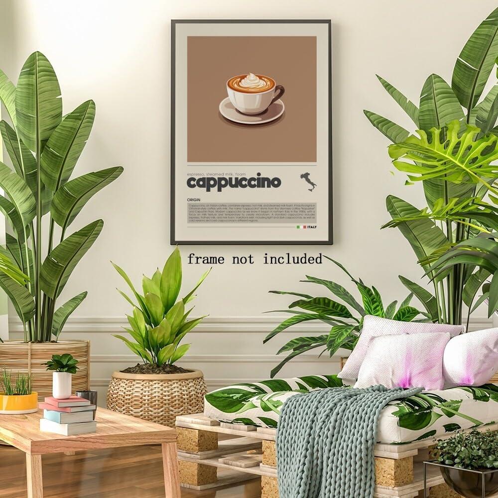 Caadronius Cappuccino Poster Home Decor Coffee Wall Art Coffee Decor Canvas Printing Coffee Cart Club Aesthetics Coffee Wall Art Modern Coffee Bar Decor 16x24inch Unframed