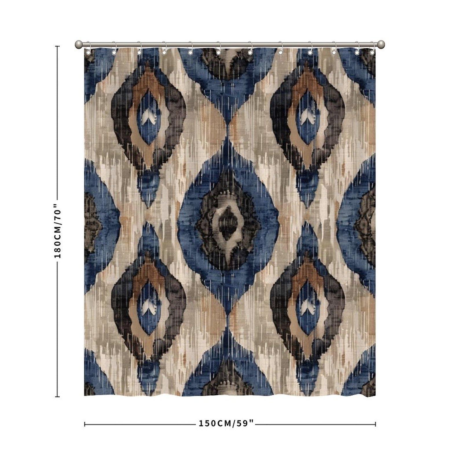 Yinrune Yinrune Indigo Ikat Abstract Blue Waterproof Polyester Fabric Shower Curtain with Hooks, 60x72 Inch Shower Curtains Bathroom Curtains Decor, Shower Curtain Sets Machine Washable