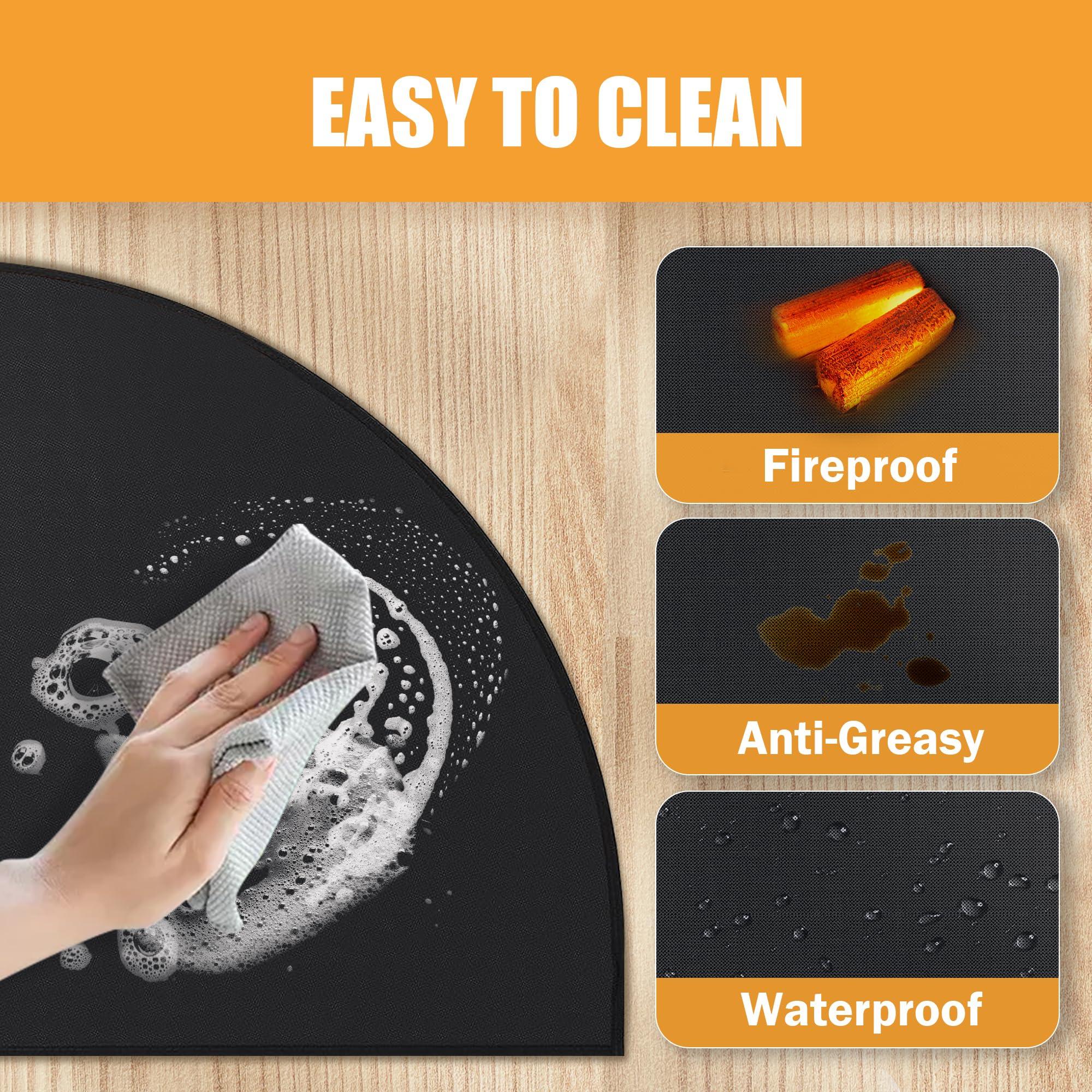 TOHONFOO Hearth Rugs for Fireplaces Fire Resistant, 42 x 24 inch Fireproof Fireplace Mat Hearth Rug, Hearth Pads for Wood Stove Fireplace Indoor Outdoor, Protect Floors Carpets from Sparks Embers-Black, 1mm