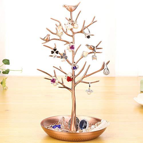 WELL-STRONG WELL-STRONG Jewelry Tree Necklace Earring Holder Modern Cute Bird Jewelry Stand for Women Girls Teen Bronze