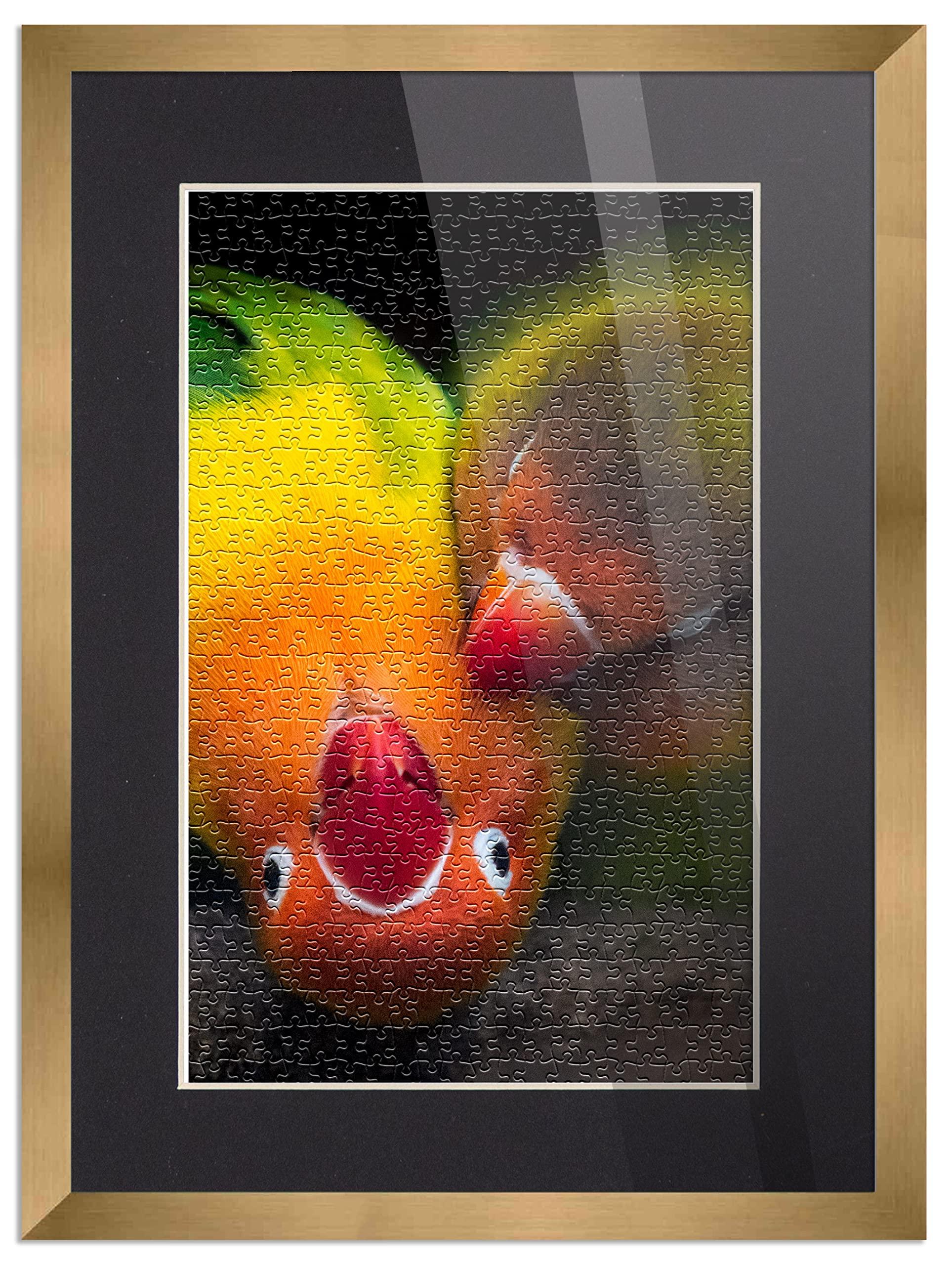 CountryArtHouse CountryArtHouse 20x26 Frame Matted to Display 18x24 Puzzle with Peel & Stick Puzzle Glue Sheets Bronze Gold Wood With Black Photo Mat, Acrylic Plexiglass, Foam Board Backing and Hanging Hardware