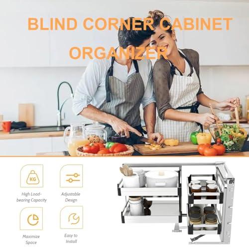 ZAIHW ZAIHW Blind Corner Cabinet Pull Out Organizer, Right, Silver, Modern, Kitchen, L-shape, 17.3\"W x 9.4\"D x 3\"H, 17.6lbs Capacity