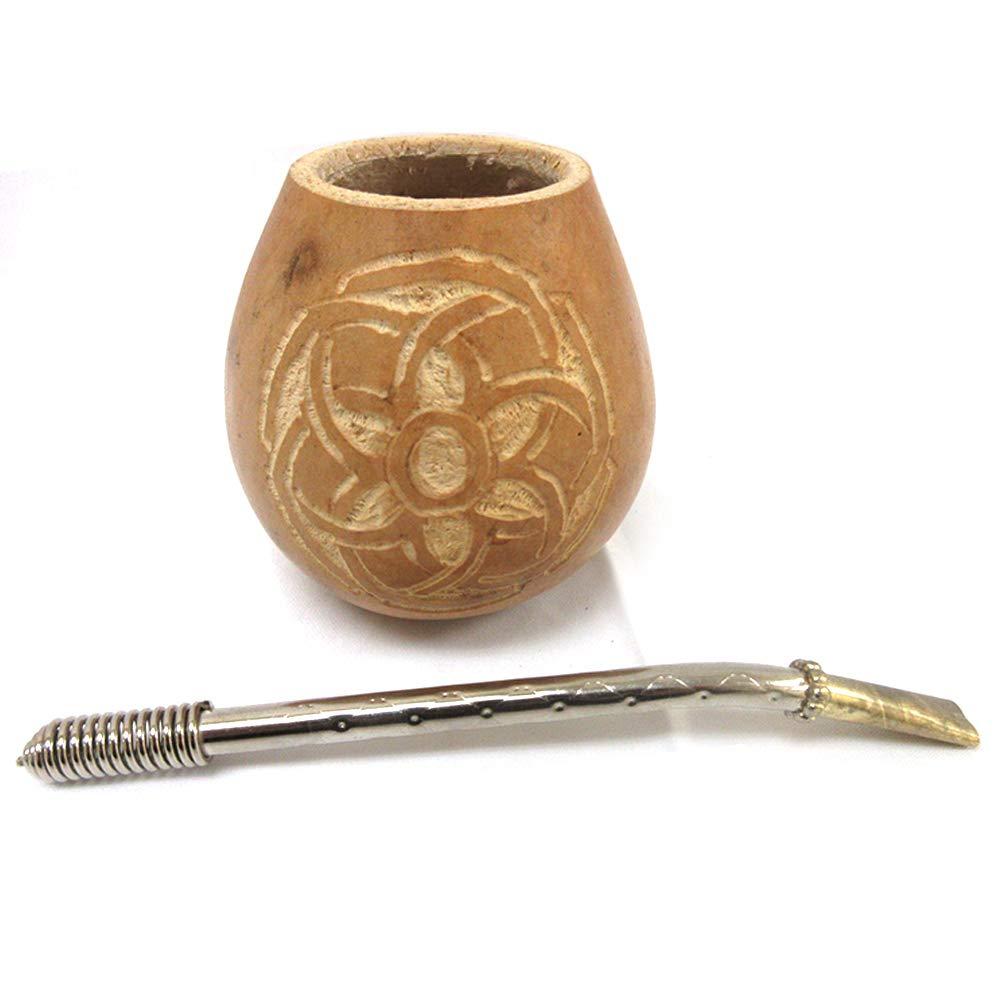 Mategreen Traditional Gourd Mate Hand Engraved Argentina Handmade Straw Drink Set Bombilla 5720