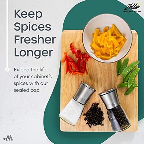 Modetro Modetro Salt and Pepper Shakers Set Adjustable Coarseness Pepper Grinder Mill for Sea Salt Spice Stainless Steel Glass 2 Pack