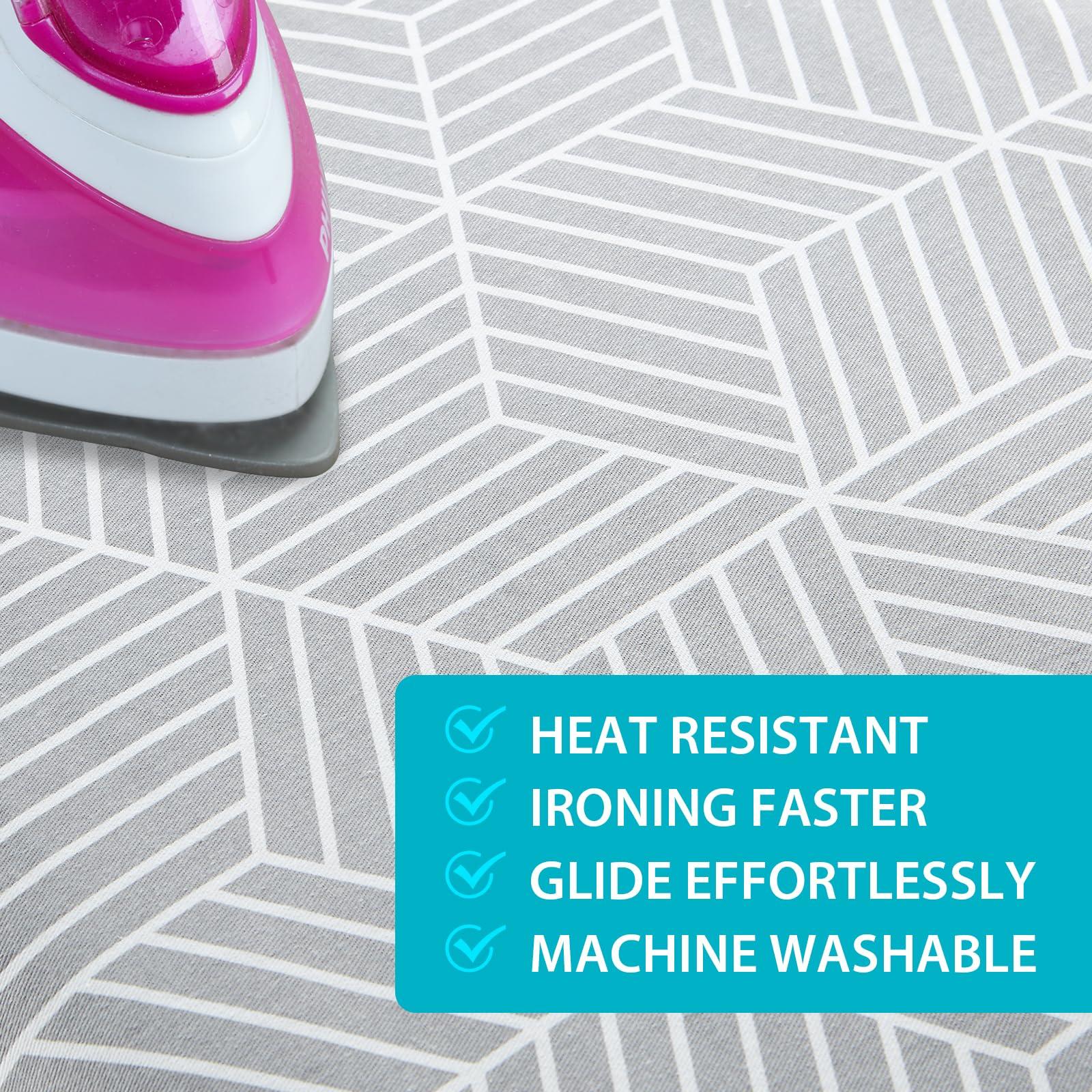 Seiritex Seiritex Wide Ironing Board Cover with Padding 18 x 49 inch Heat Reflective with Hook and Loop Fasteners, Thick Padding with Elasticized Edges, 3 Layers Iron Board Cover (Gray Cube)