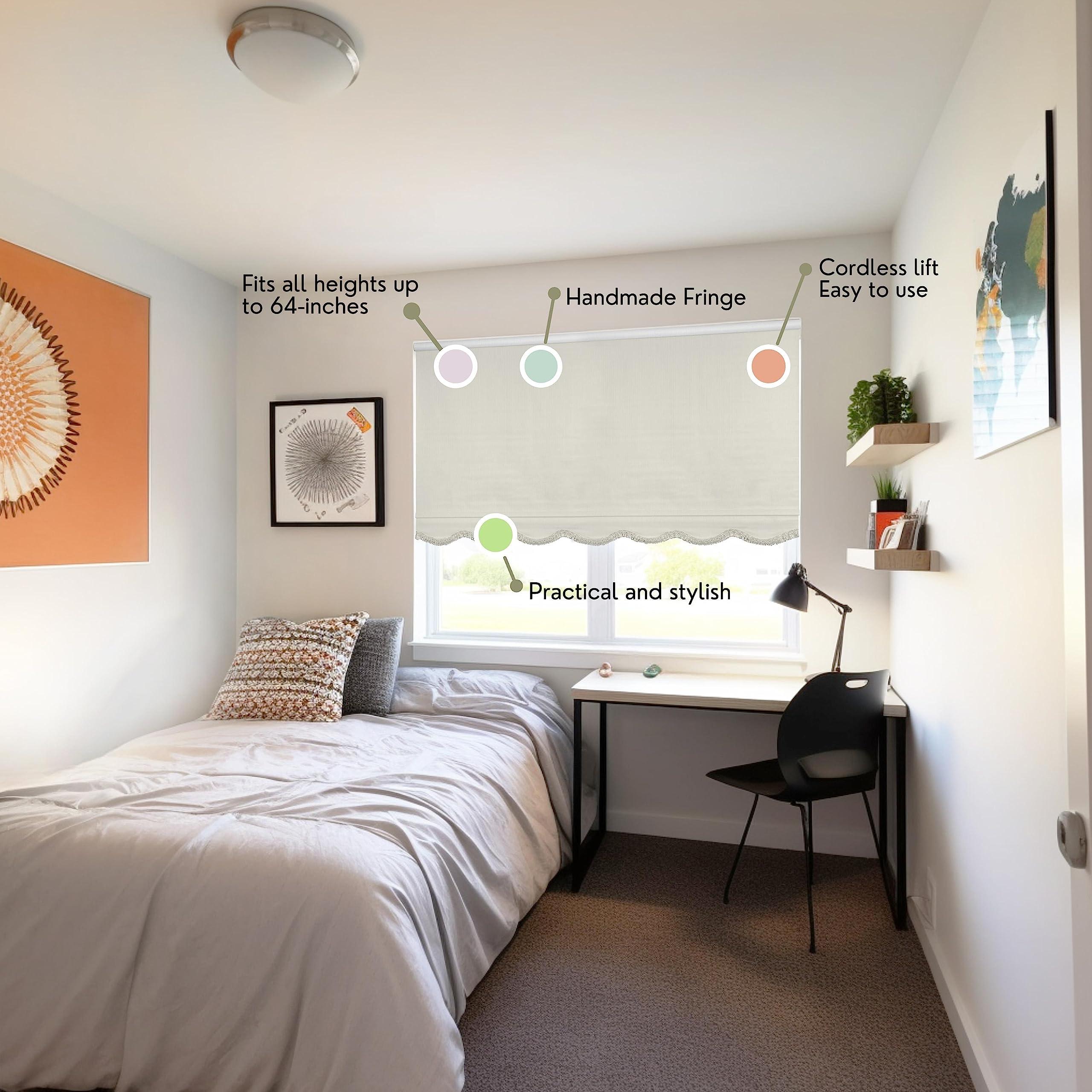 CHICOLOGY CHICOLOGY Blackout Custom Roller Shades, Cordless Blinds, Window Shades for Home, Roller Window Shades,Window Treatments, Door Blinds, Blackout Shades, Ivory Textured (Fringe), 71.5" W X 64" H