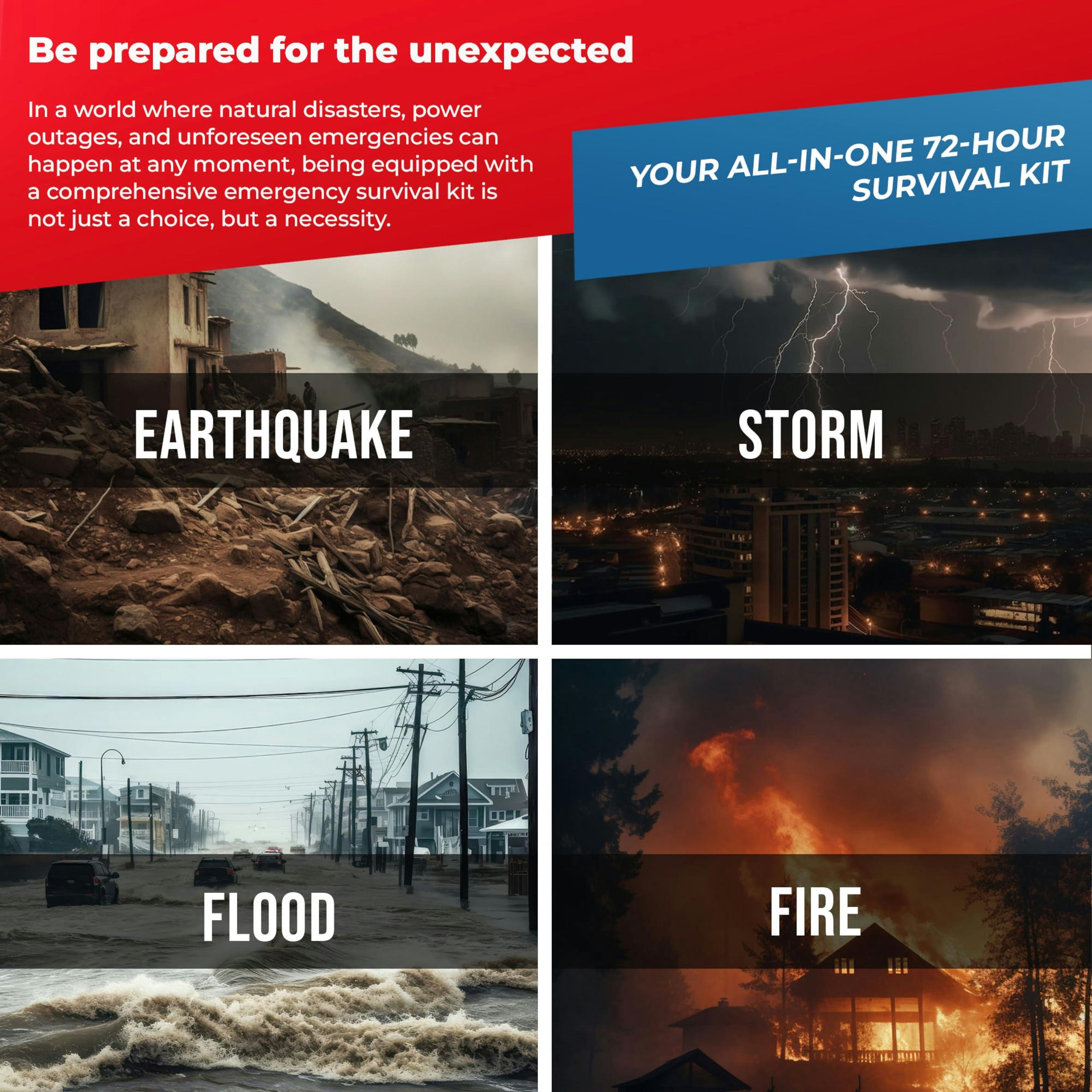 FIRST MY FAMILY A DISASTER PREPAREDNESSCOMPANY First My Family All-in-One Premium 1-Person Emergency Survival Kit | Hurricane & Earthquake Preparedness Supplies | Disaster Backpack with 72-Hour Survival Gear, First Aid, and More