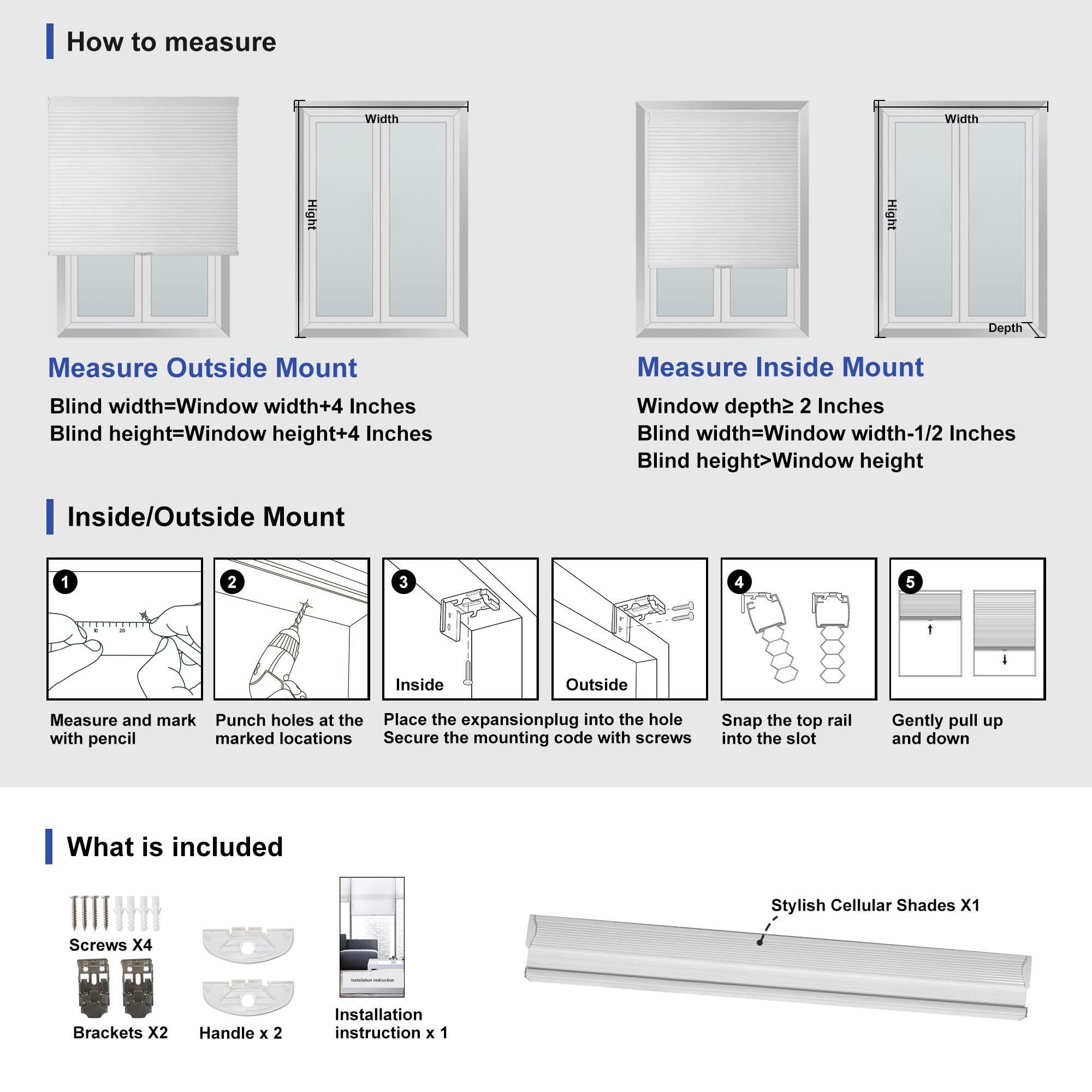 Sulugood Blackout Cellular Shades Cordless Blinds Sulugood Honeycomb Shades Room Darkening Window Blinds for Home, Bedroom, Office, Blackout-White, 45" W x 72" H