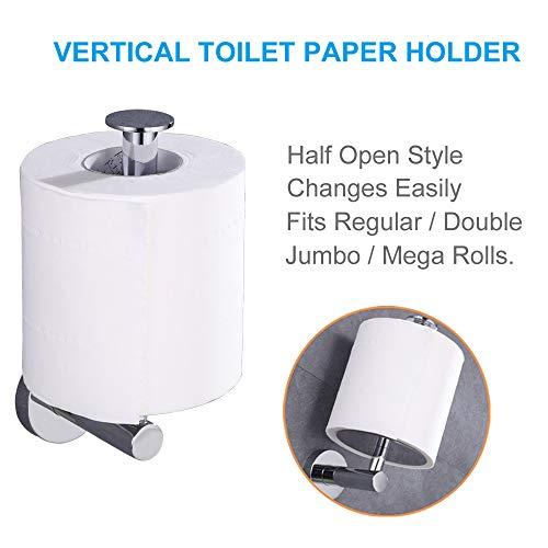 Aomasi Vertical Toilet Paper Holder, Aomasi Stainless Steel Modern Bathroom Chrome Tissue Hanger with Round Plate, Standing Style TP Roll Storage, Wall Mounted