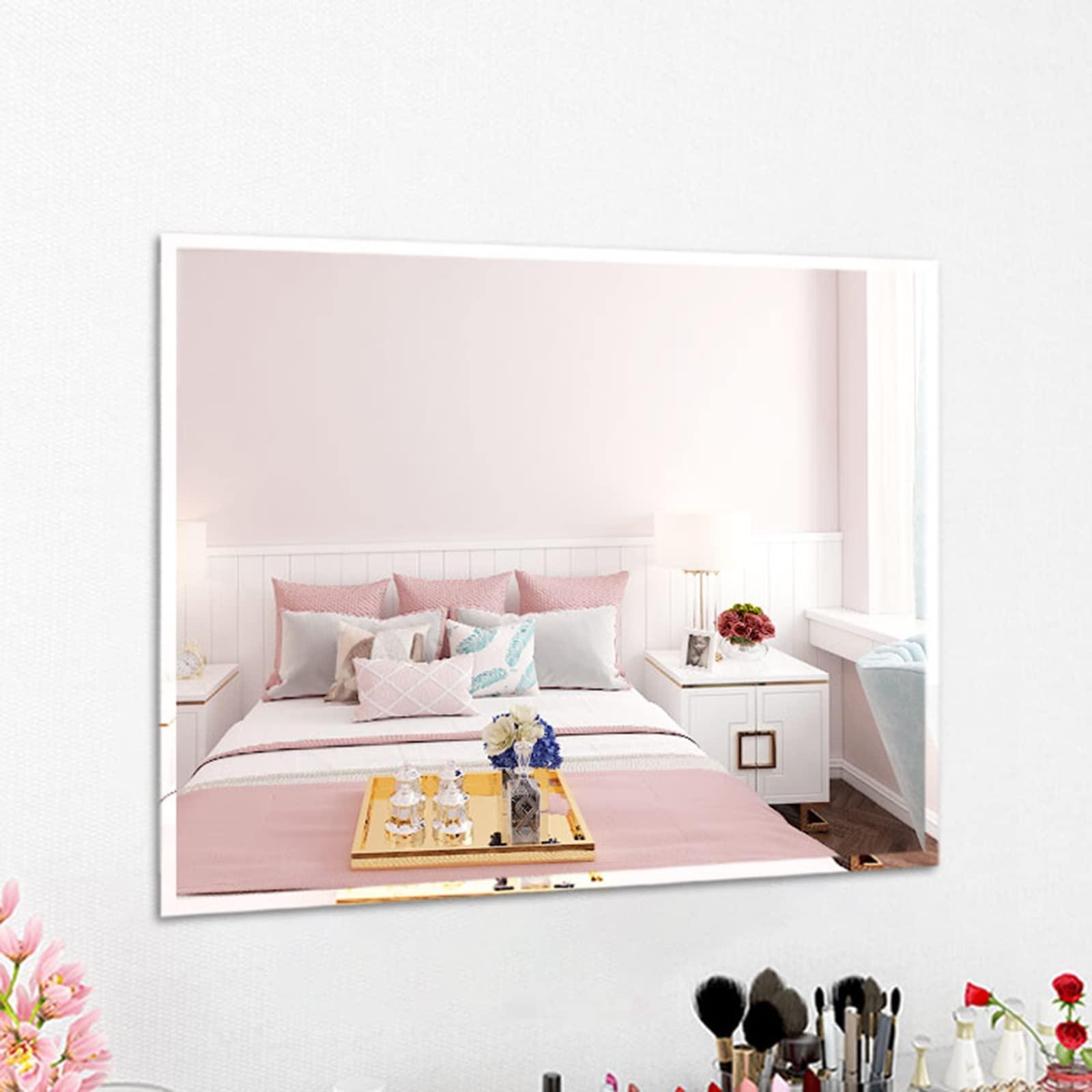RLN STORE Rectangular Wall Mirror, Frameless Bathroom Mirror with Bevel Edges, Decorative Mirrors,Paste Or Punch Installation, Vertical Or Horizontal Hanging, Explosion-Proof, HD Glass Mirror (Size : 50X70cm)