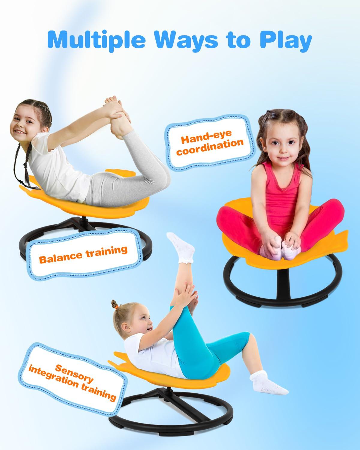 FAHKNS FAHKNS Kids Swivel Chair, Spinning Seat for Kids Sensory, Seat and Spinning Swivel Chair, Yellow Autism Kids Sensory Swivel Chair, Training Kids Concentration and Improving Toddles Physical Fitness