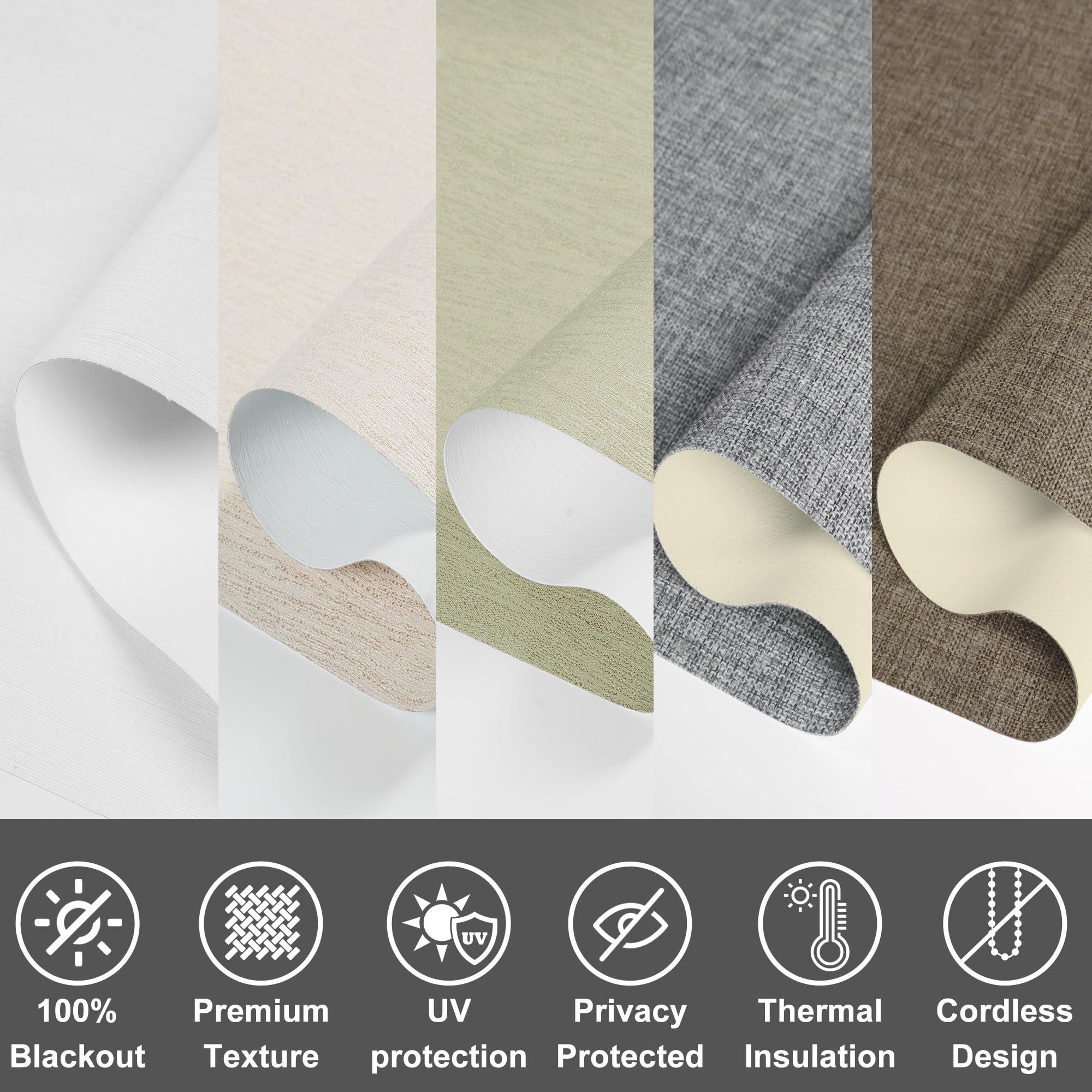 Doing-X DOING-X Blackout Roller Shades for Windows Cordless Roller Blinds Custom Size Room Darkening Shades with Cassette Valance Thermal Insulated Linen Fabric Pull Down Window Shades(33.5" W x 76" H) Green