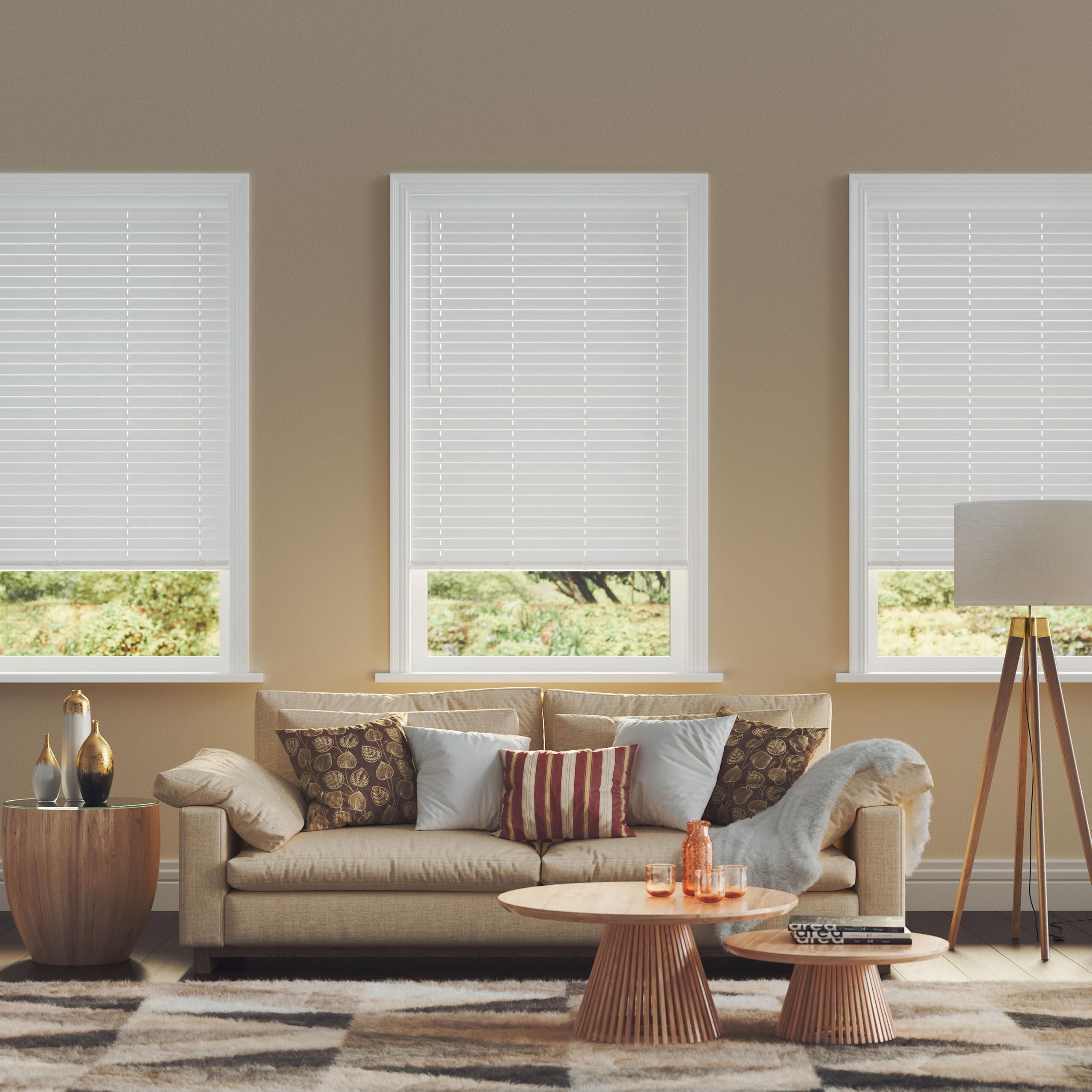 Lumino 2 Inch Cordless Room Darkening Faux Wood Blind - 68.75" W x 72" L - White, Over 1,000 Custom Sizes Starting at 18.97, Inside or Outside Mount, Venetian Shades for Interior Windows by Lumino